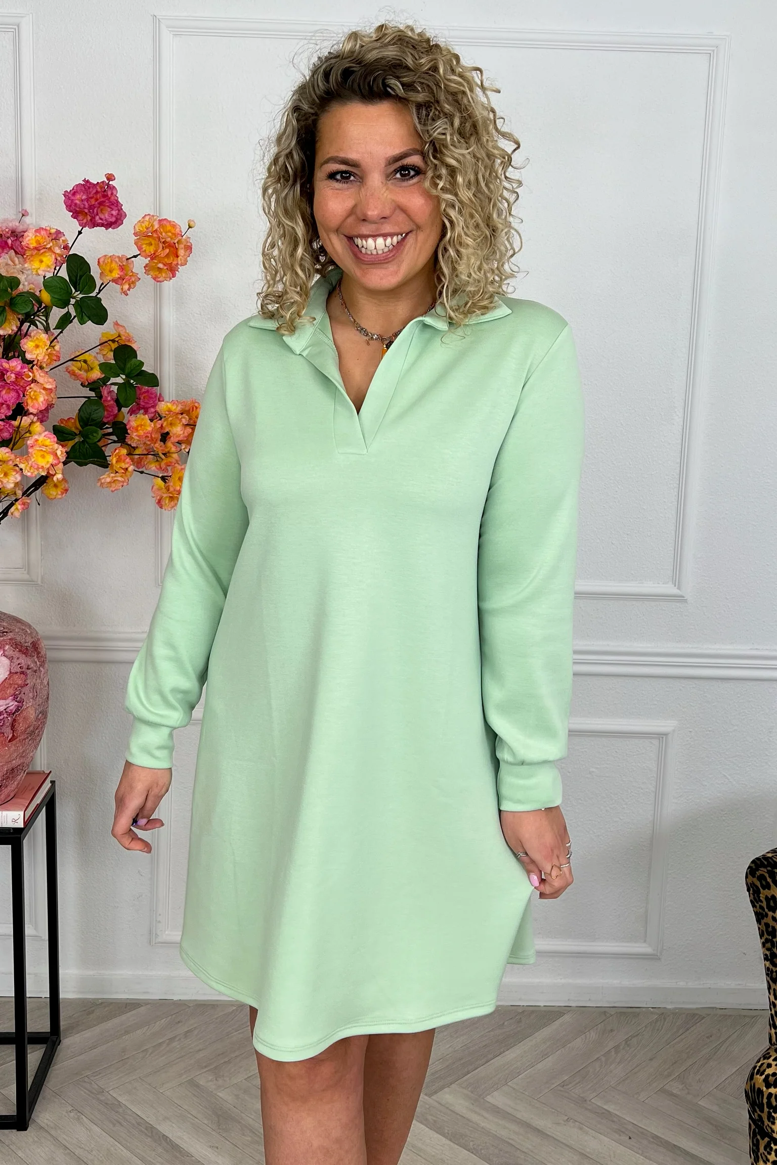 Scuba Sweater Dress - Sage - Image 3