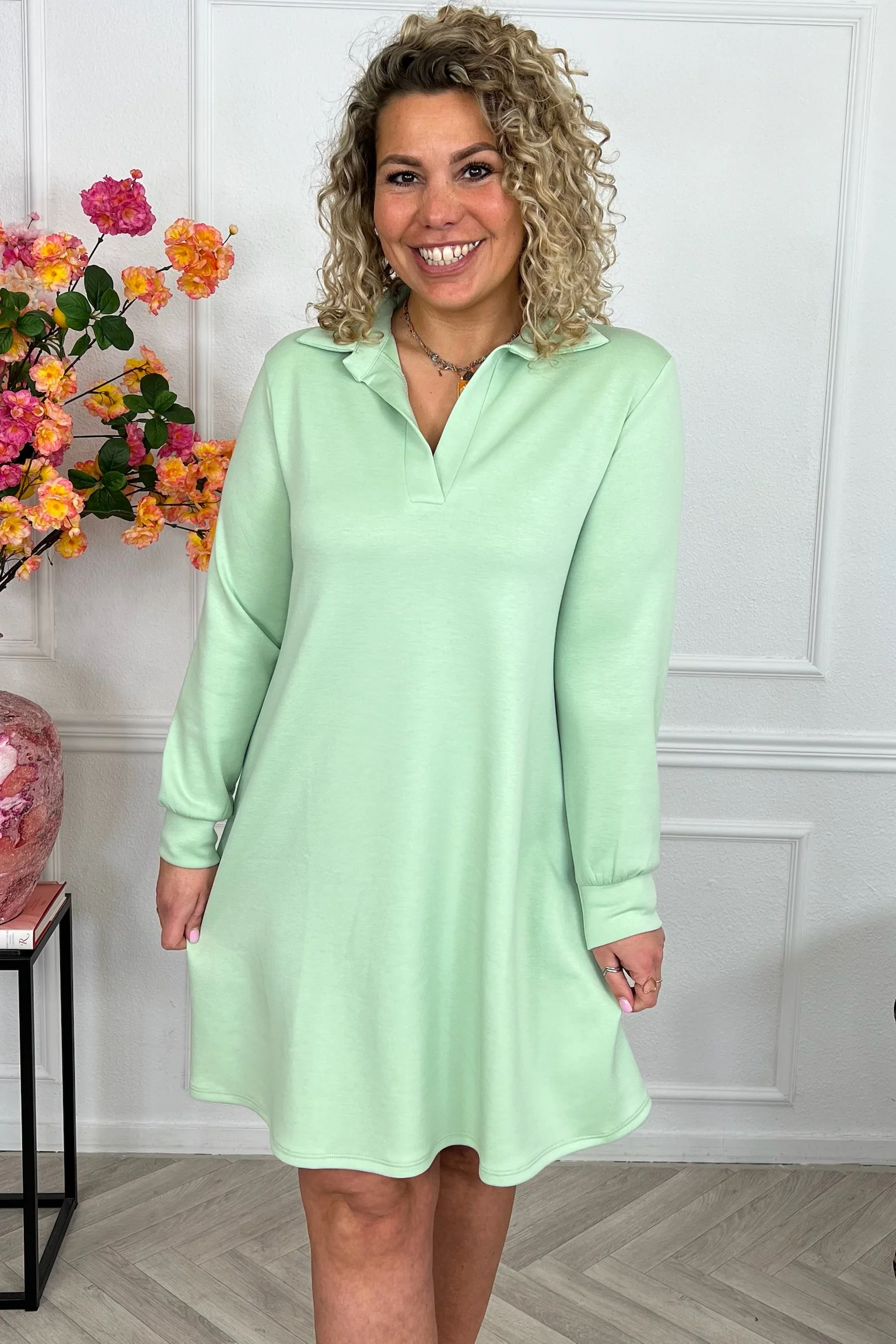 Scuba Sweater Dress - Sage - Image 4