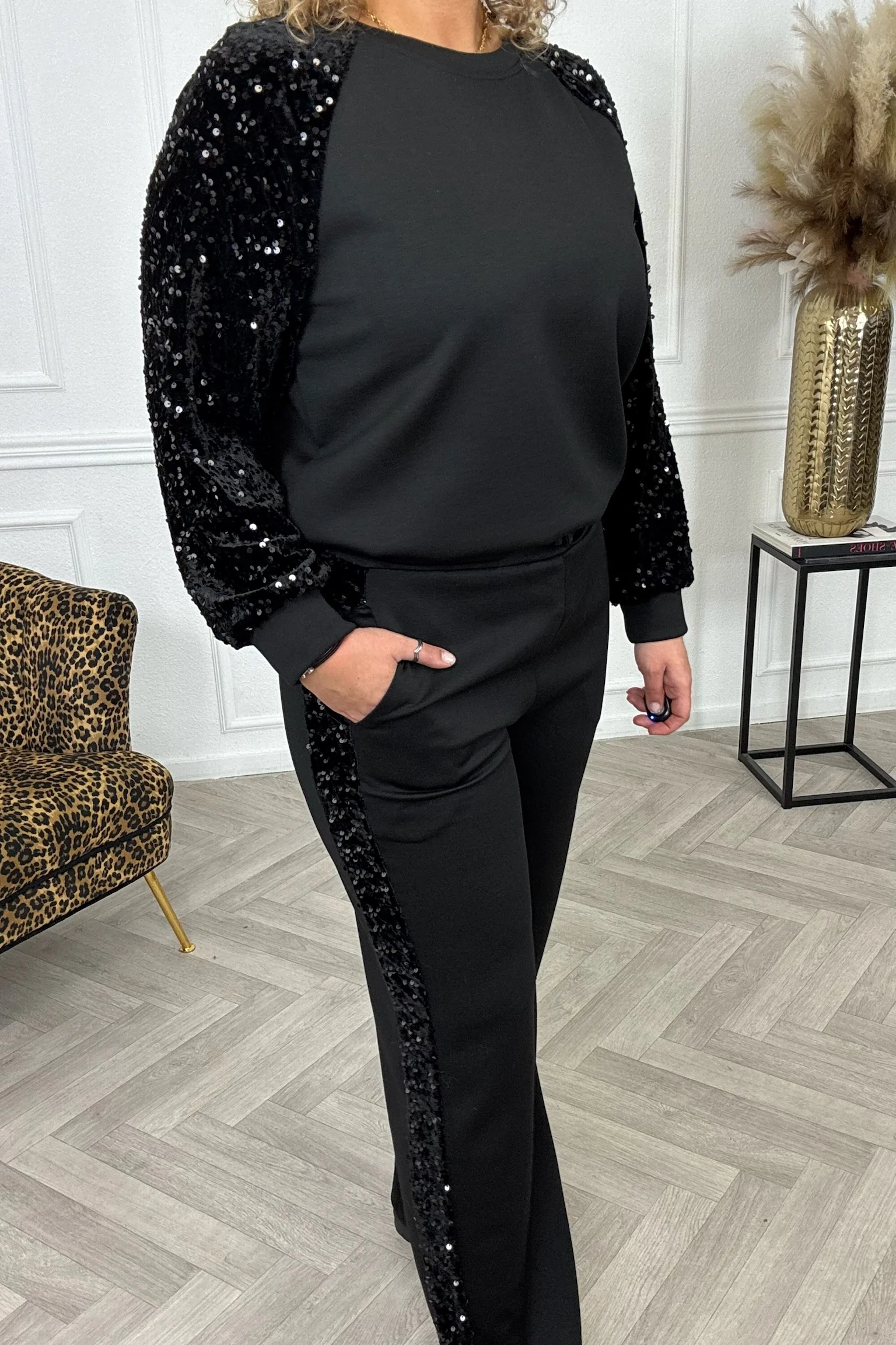 Sequin Striped Set - Black/Black - Image 6