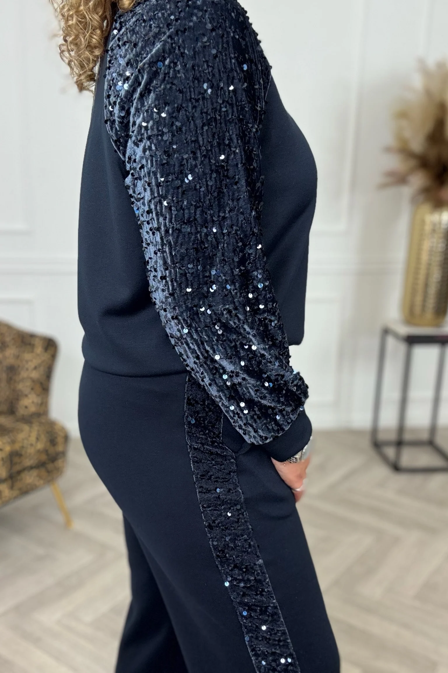 Sequin Striped Set - Navy - Image 9