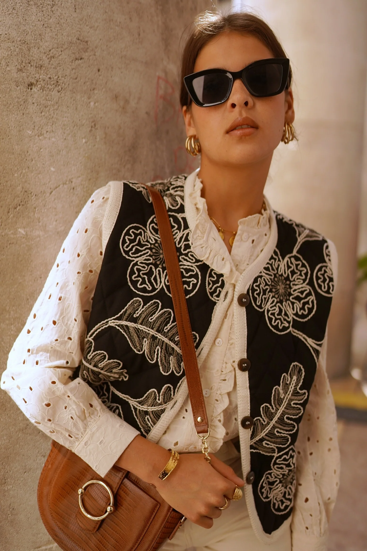 Serena Broderie Gilet - Black/White - Image 6