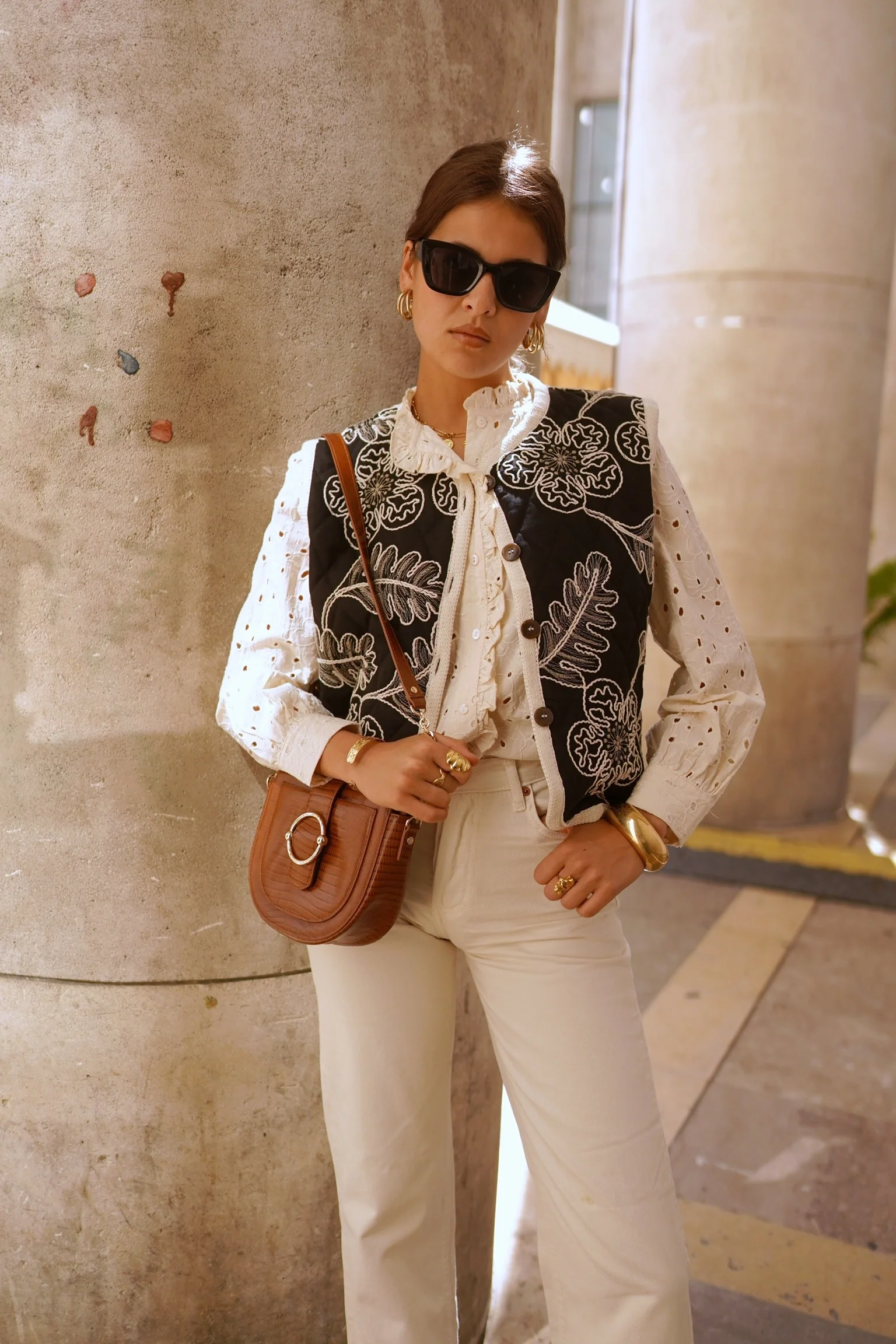 Serena Broderie Gilet - Black/White - Image 7