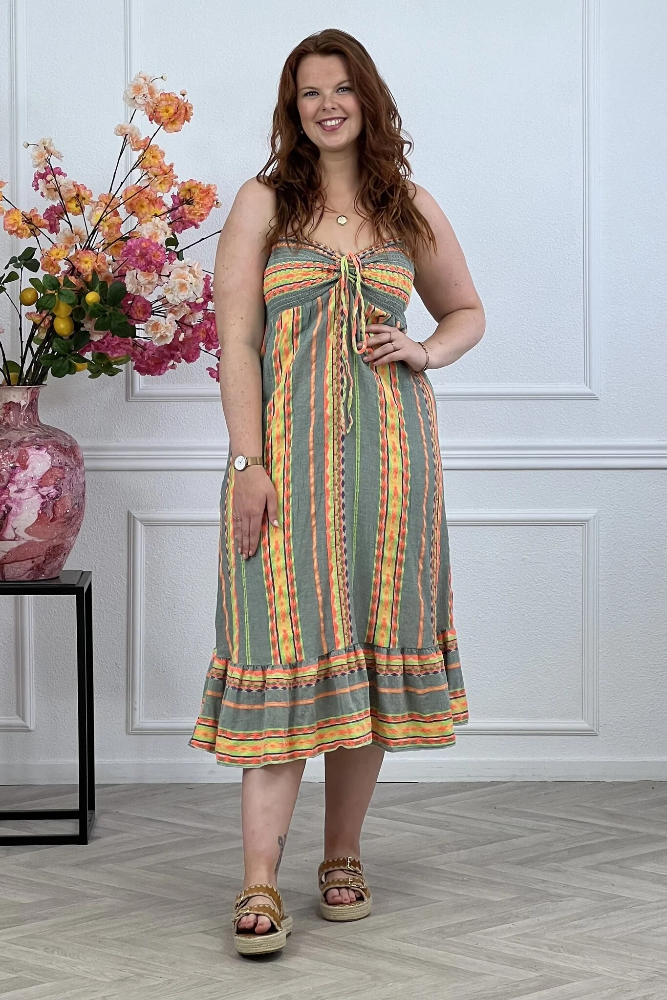 Sevilla Beach Dress - Green/Coral/Orange - Image 2