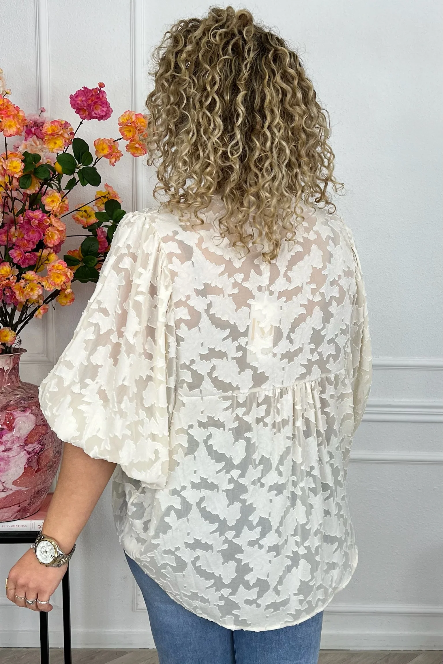 Sheer Leaves Blouse - Beige - Image 2