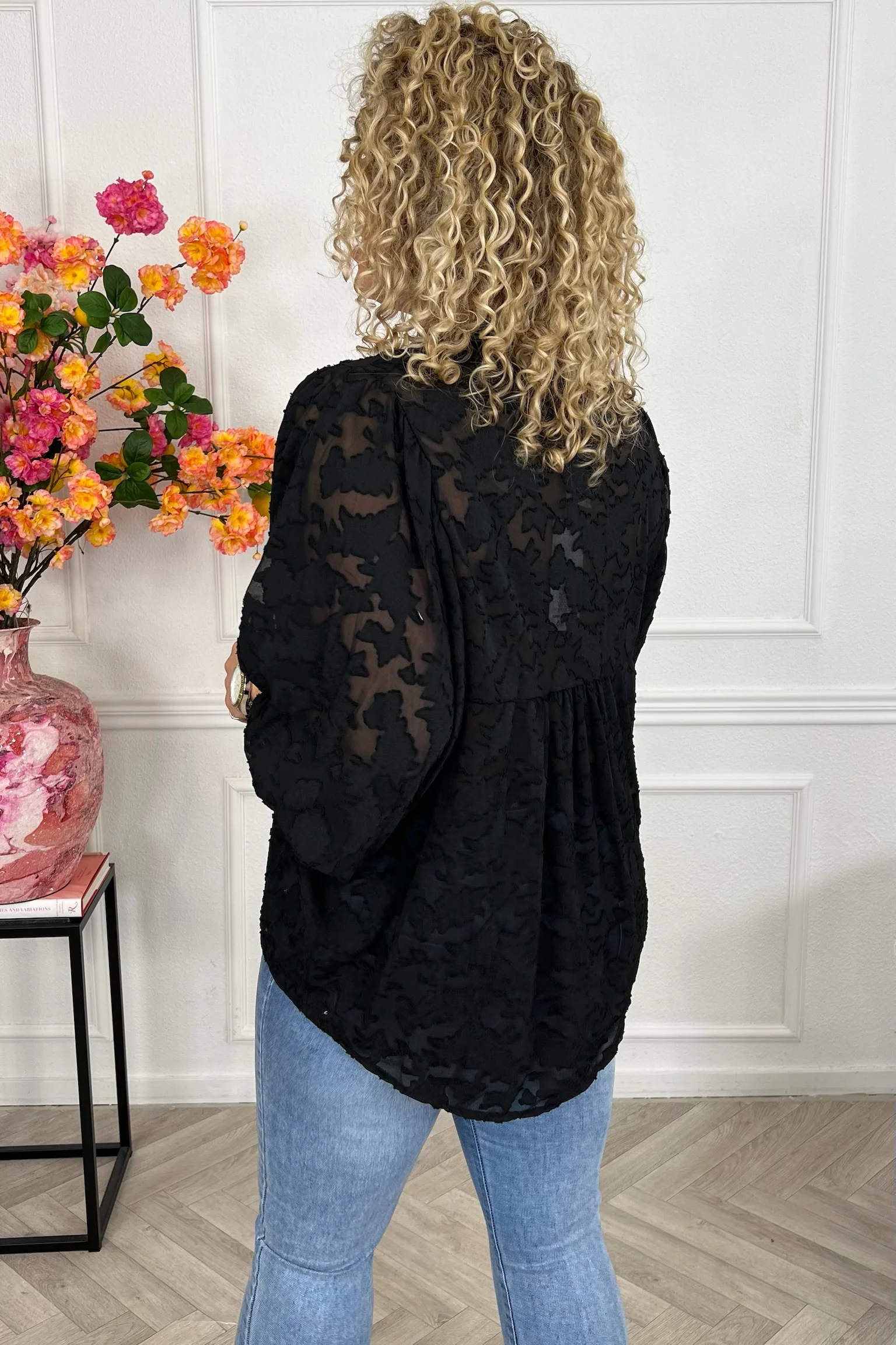 Sheer Leaves Blouse - Black - Image 2