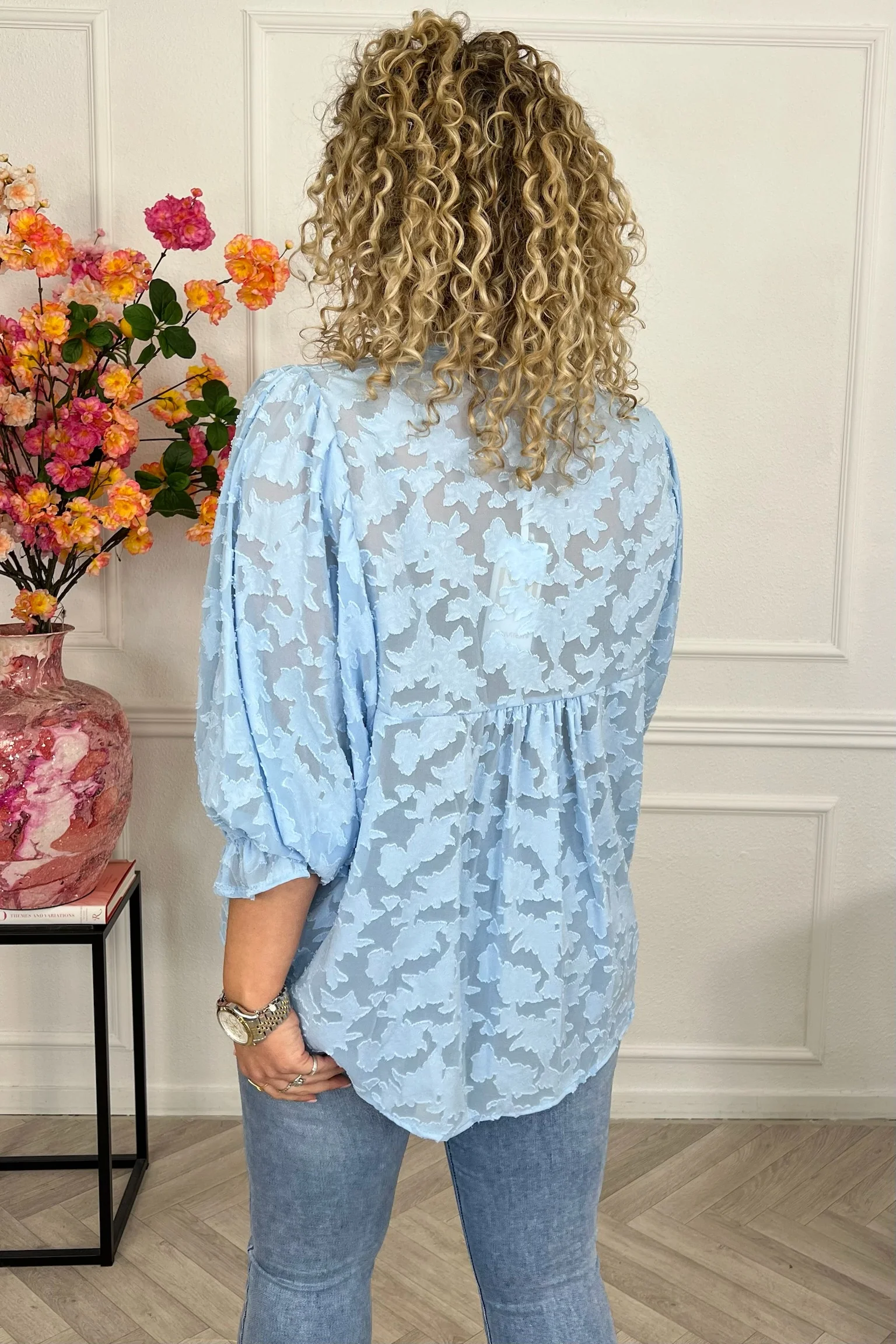 Sheer Leaves Blouse - Light Blue - Image 2