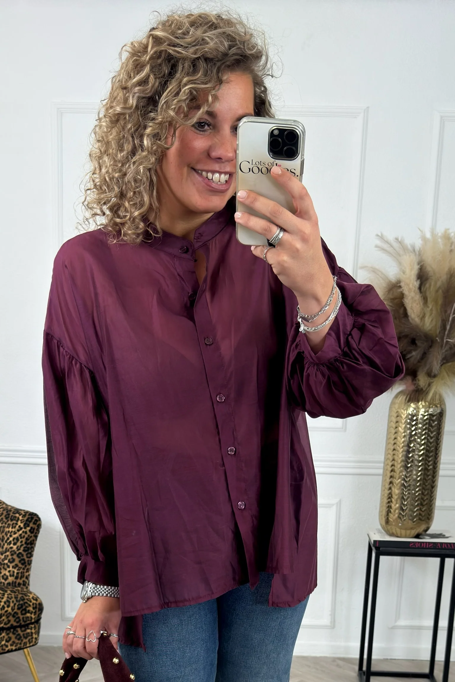 Sheer Balloon Sleeve Blouse - Bordeaux