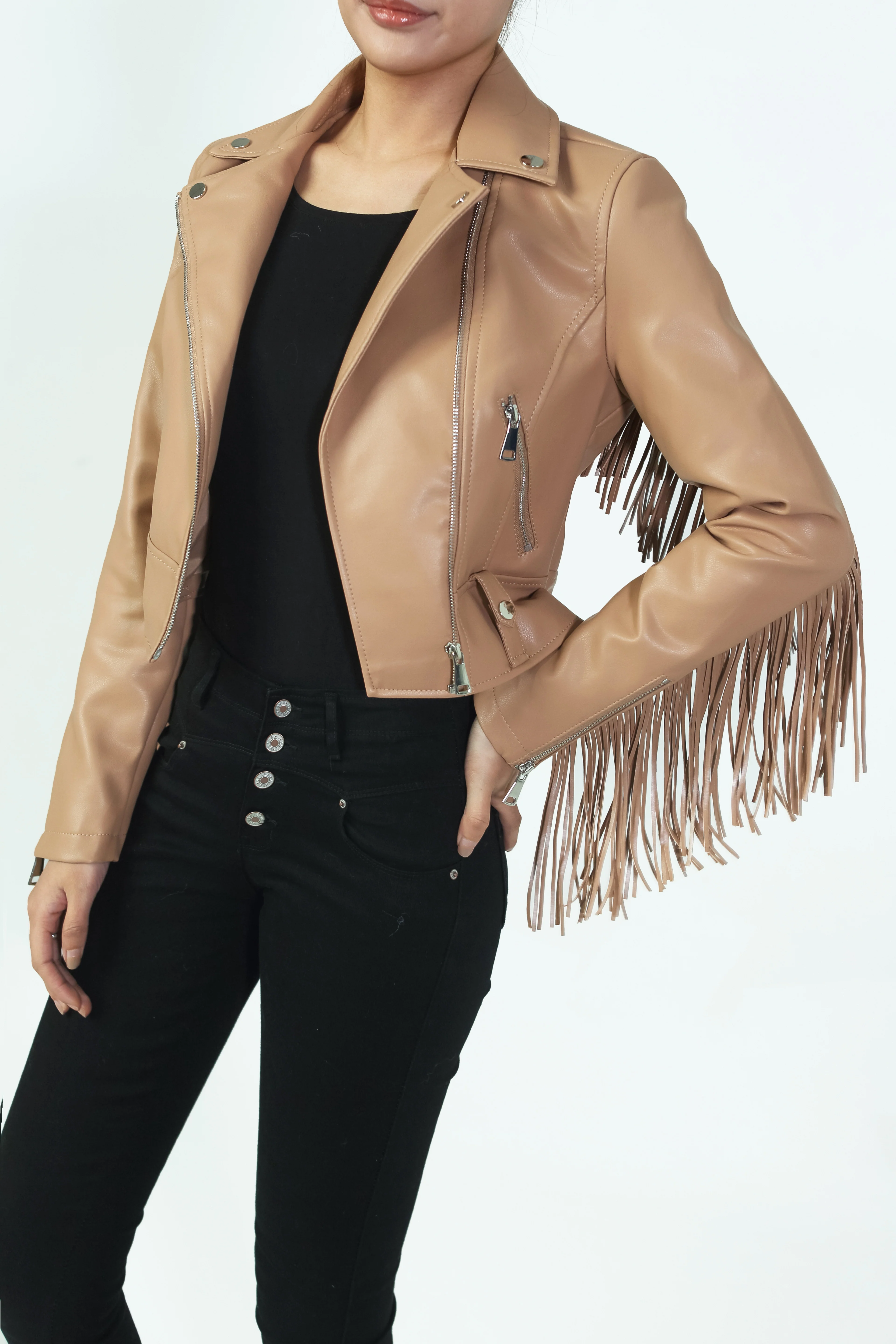 Short Fringe Jacket - Camel