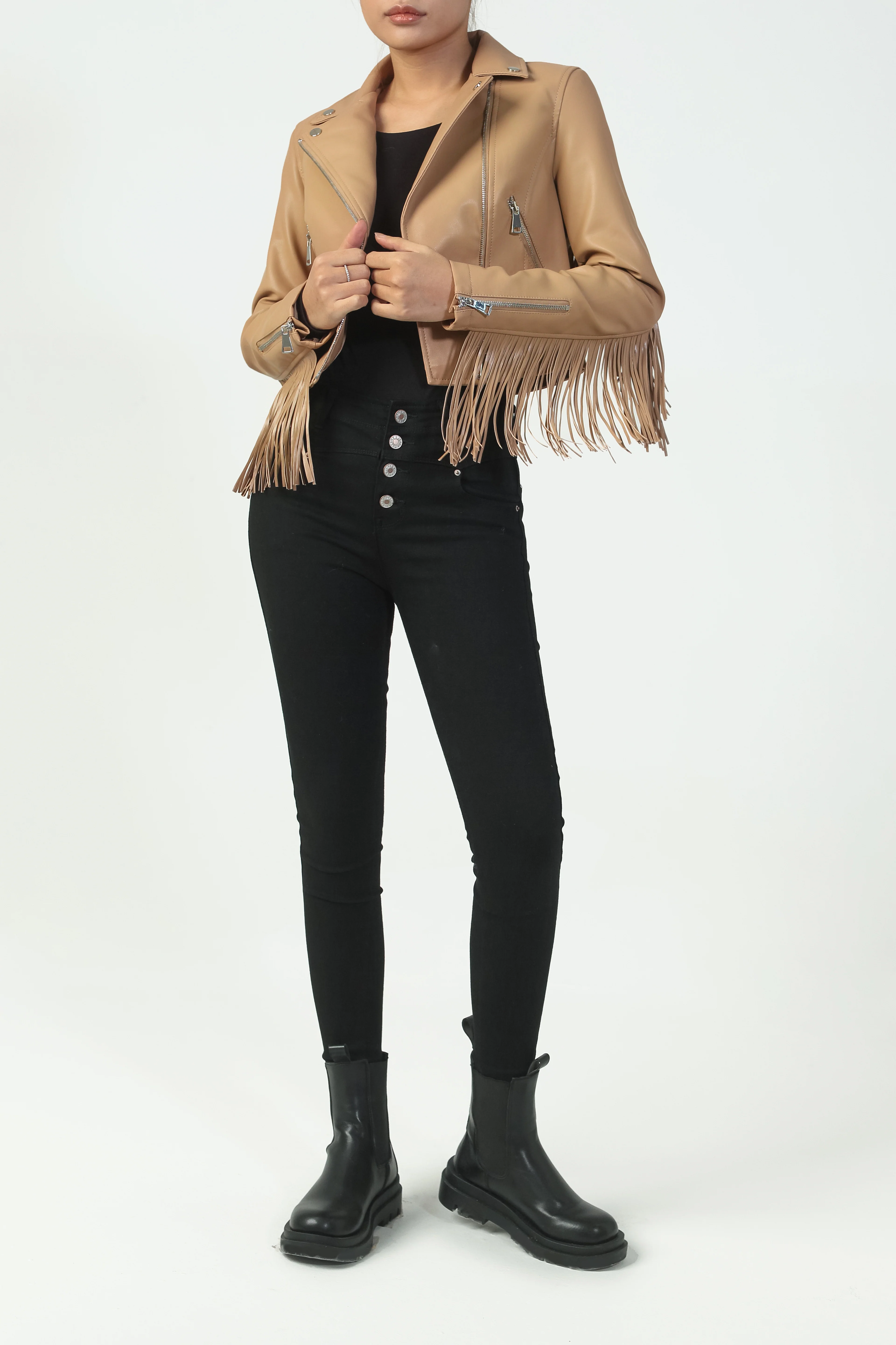 Short Fringe Jacket - Camel - Image 2