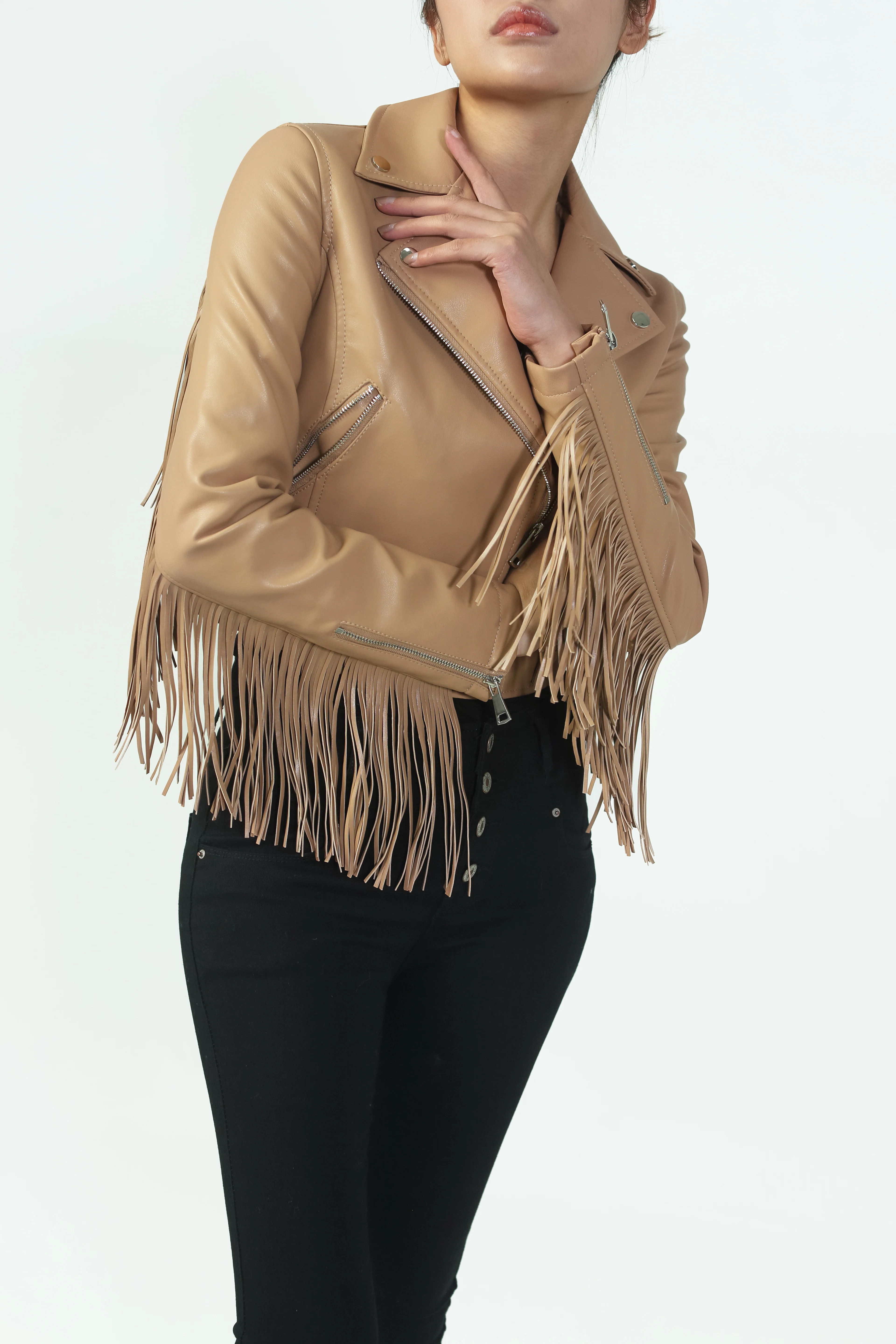Short Fringe Jacket - Camel - Image 4