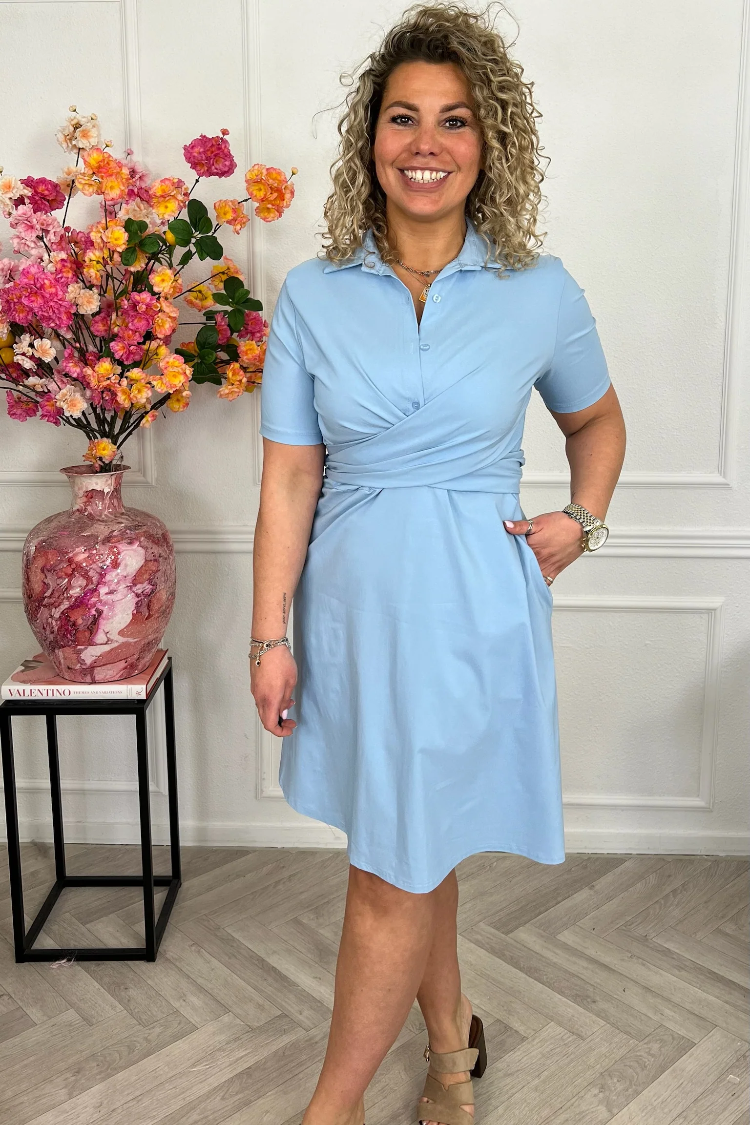 Short Perfect Travel Strik Dress - Light Blue