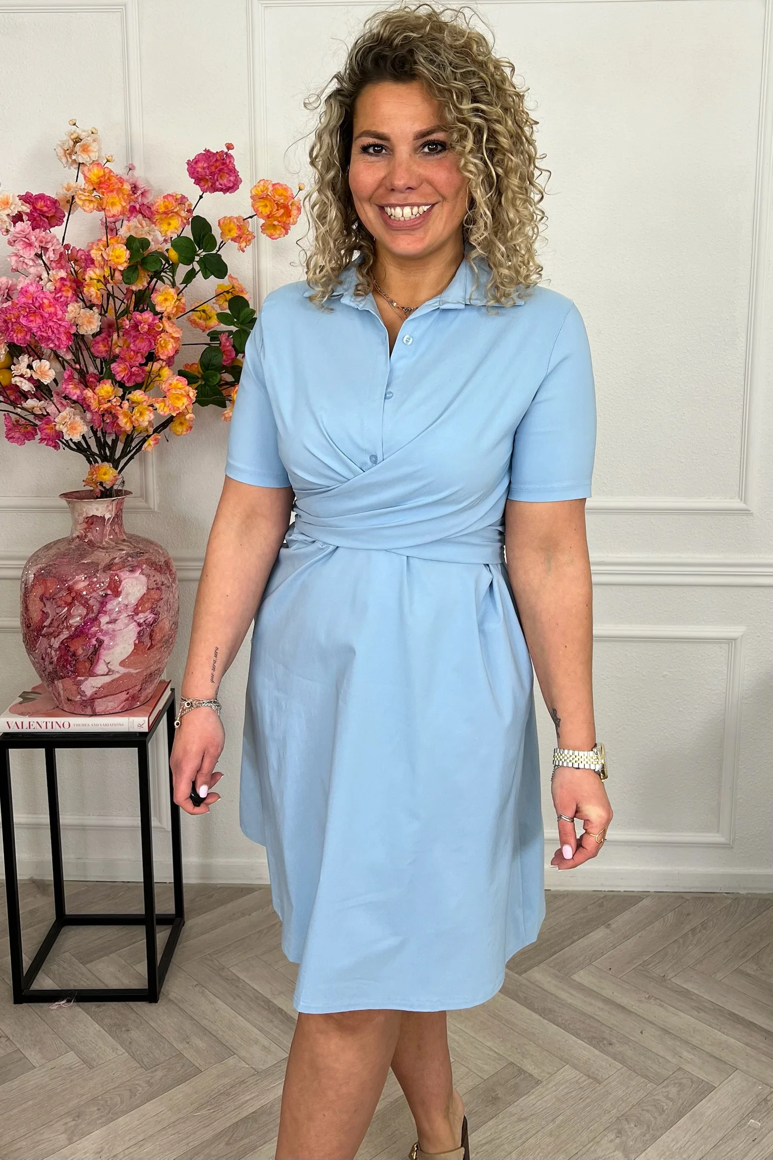 Short Perfect Travel Strik Dress - Light Blue - Image 2