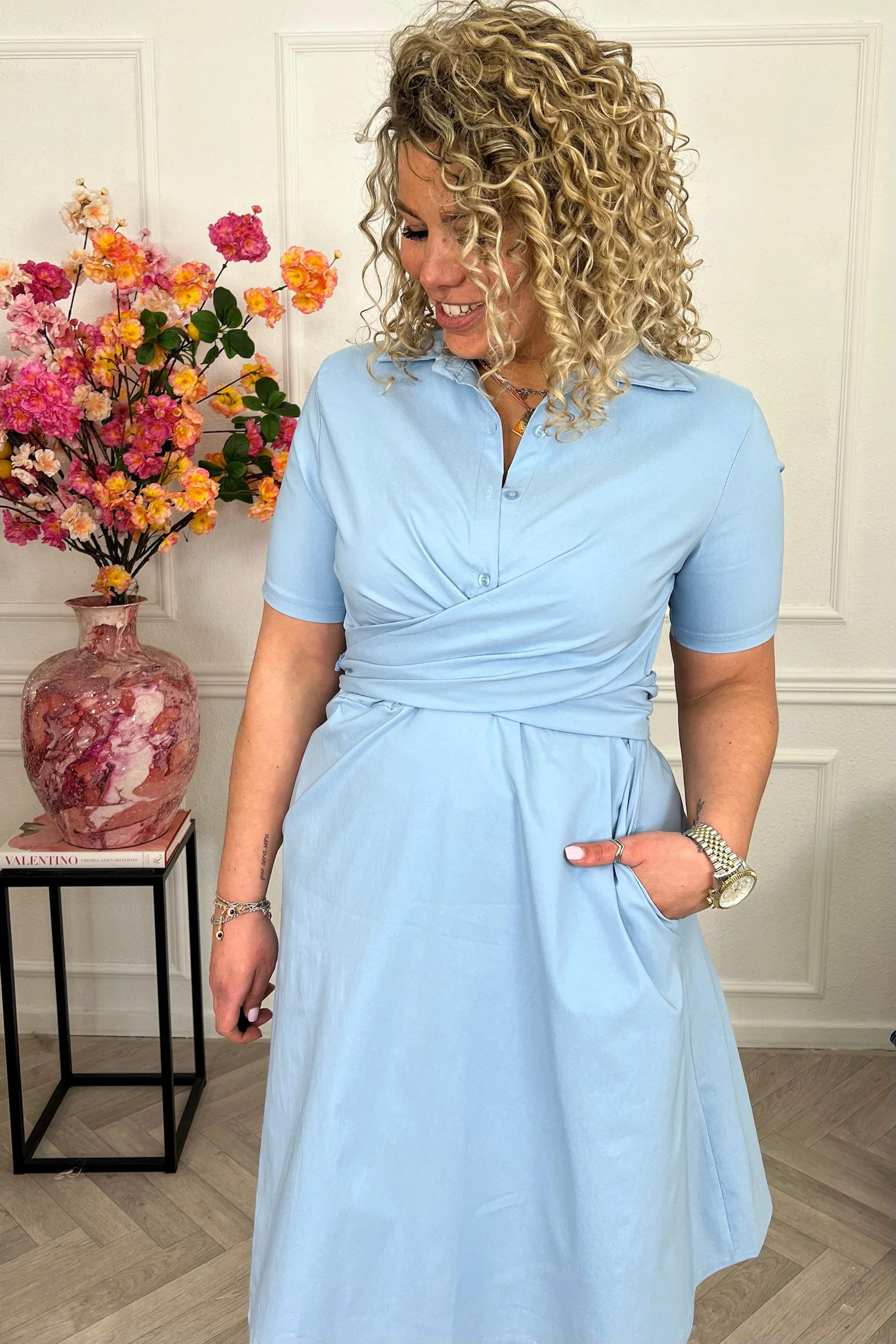 Short Perfect Travel Strik Dress - Light Blue - Image 3