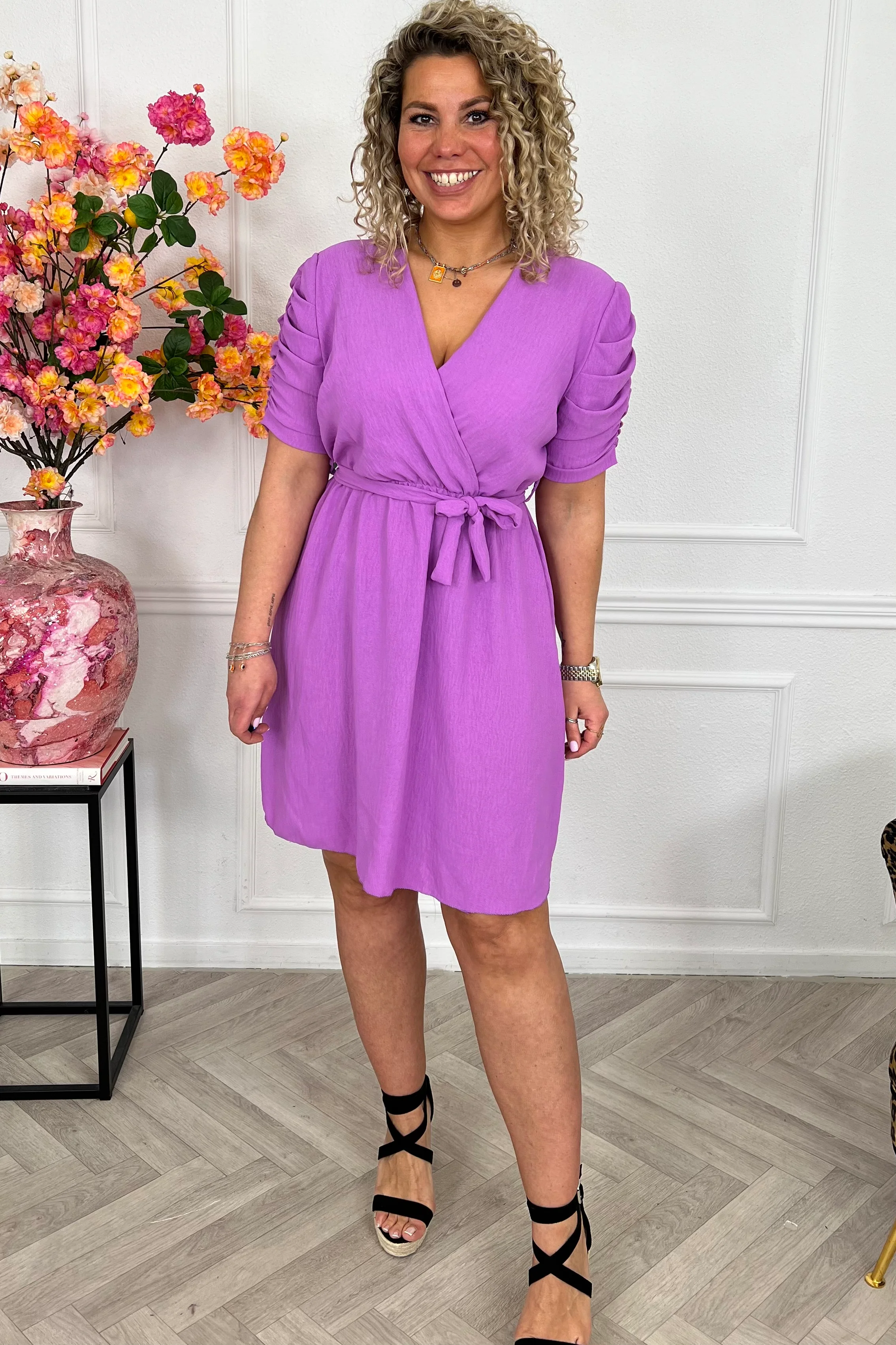 Short Puffy Sleeve Dress - Mauve - Image 4