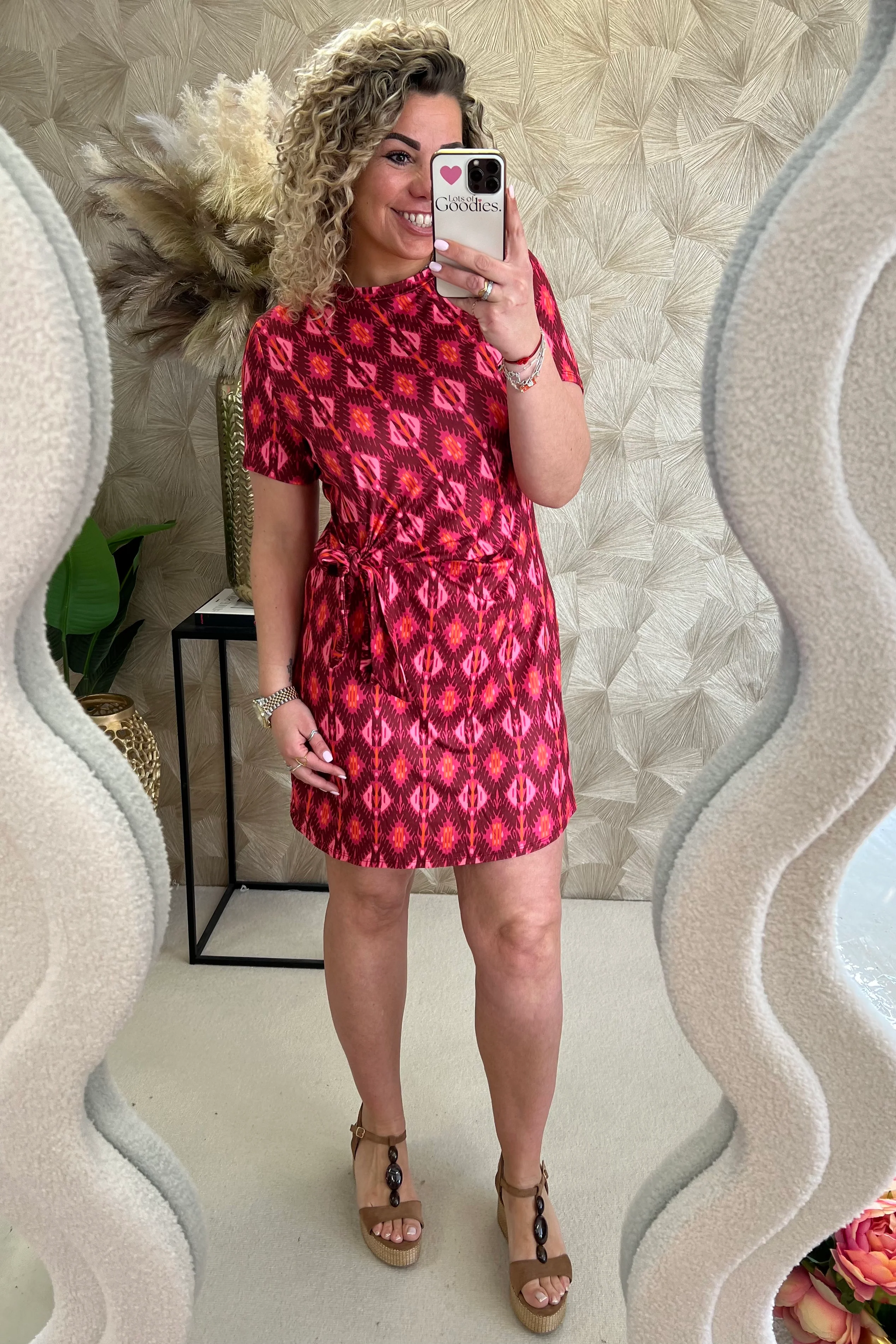 Short Side Strik Dress - Bordeaux/Pink