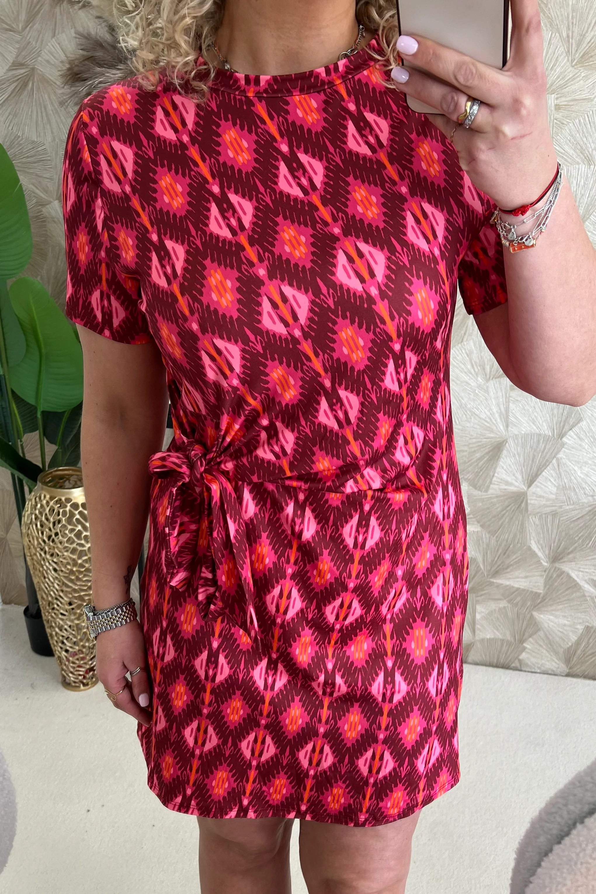 Short Side Strik Dress - Bordeaux/Pink - Image 2