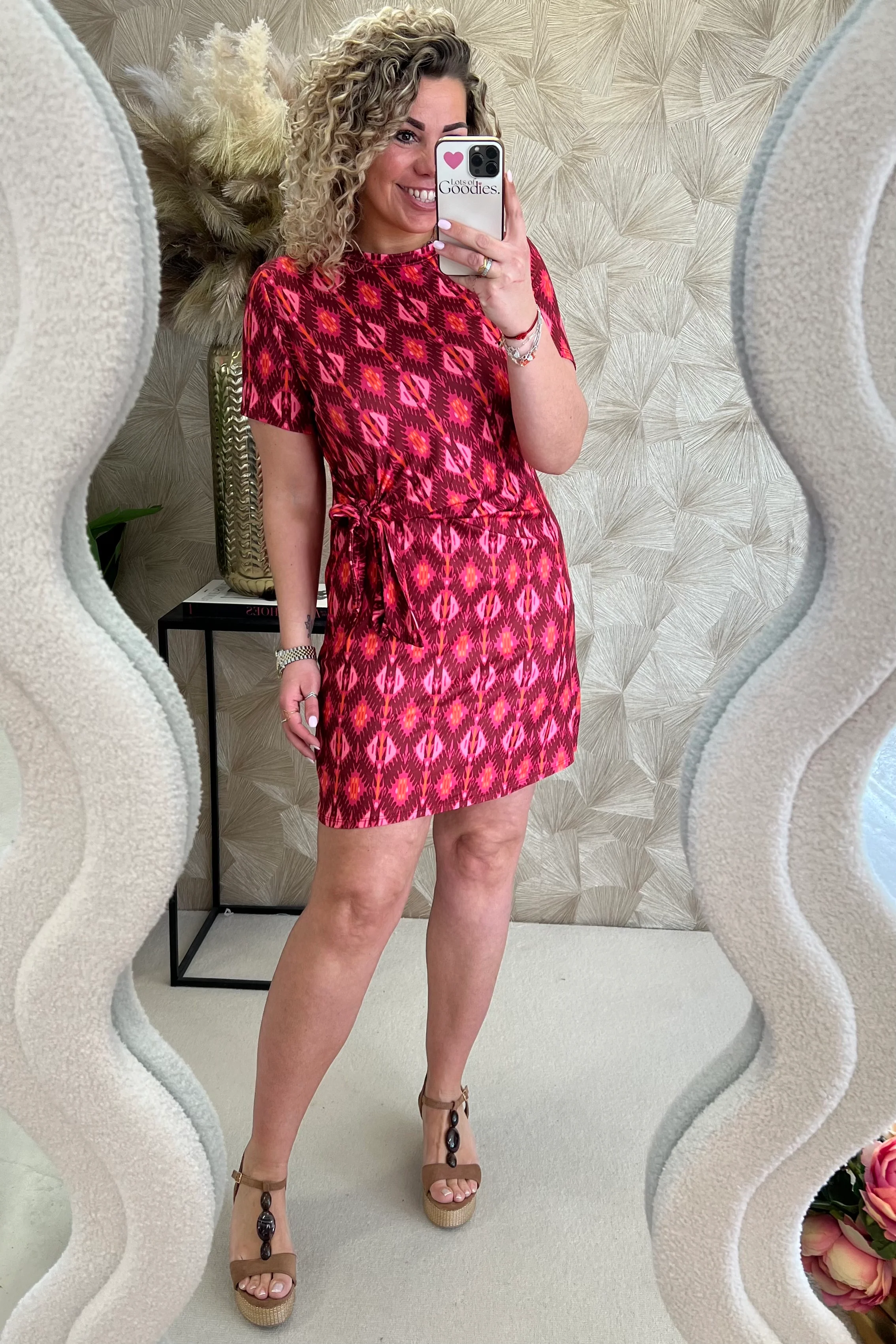 Short Side Strik Dress - Bordeaux/Pink - Image 3