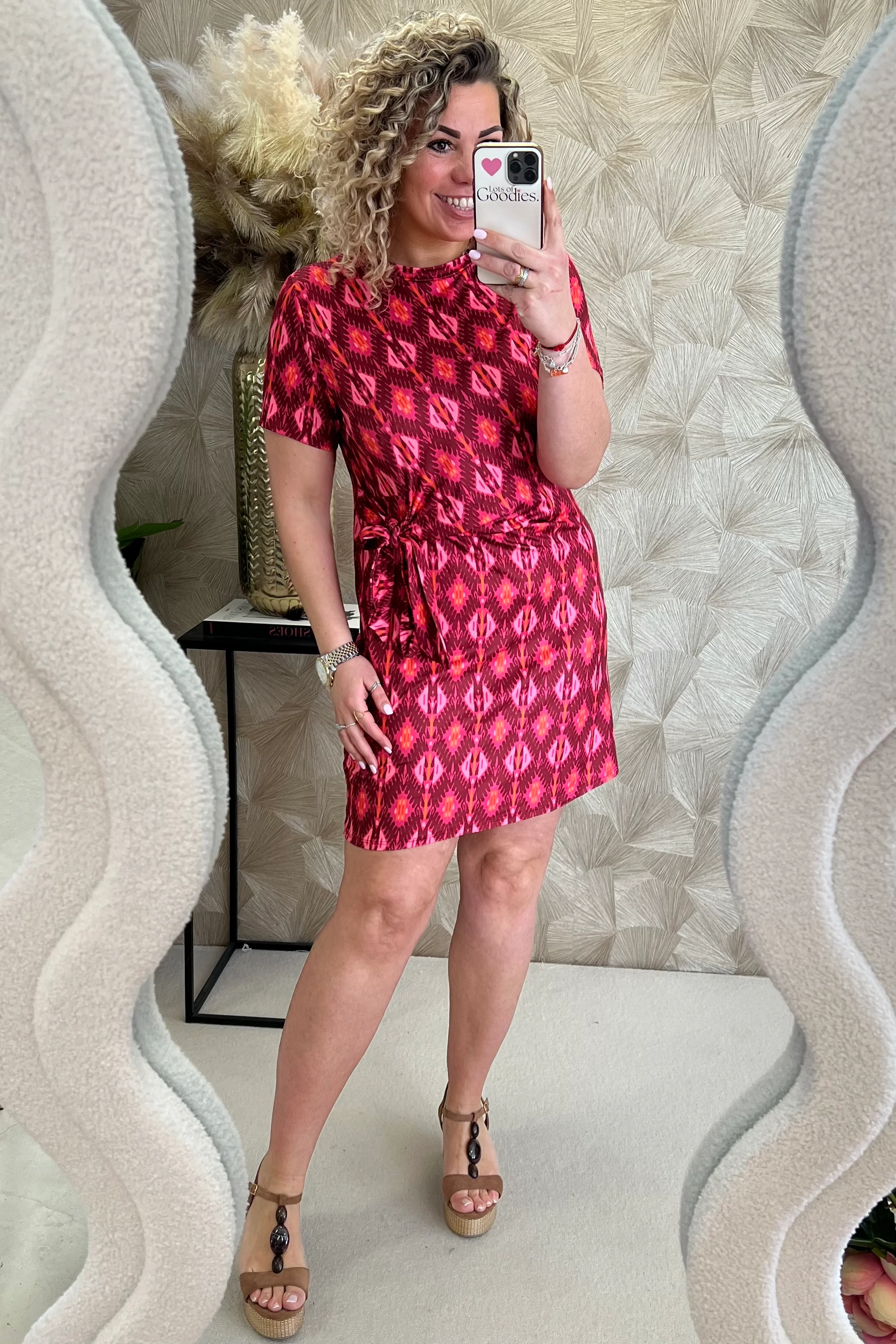 Short Side Strik Dress - Bordeaux/Pink - Image 4