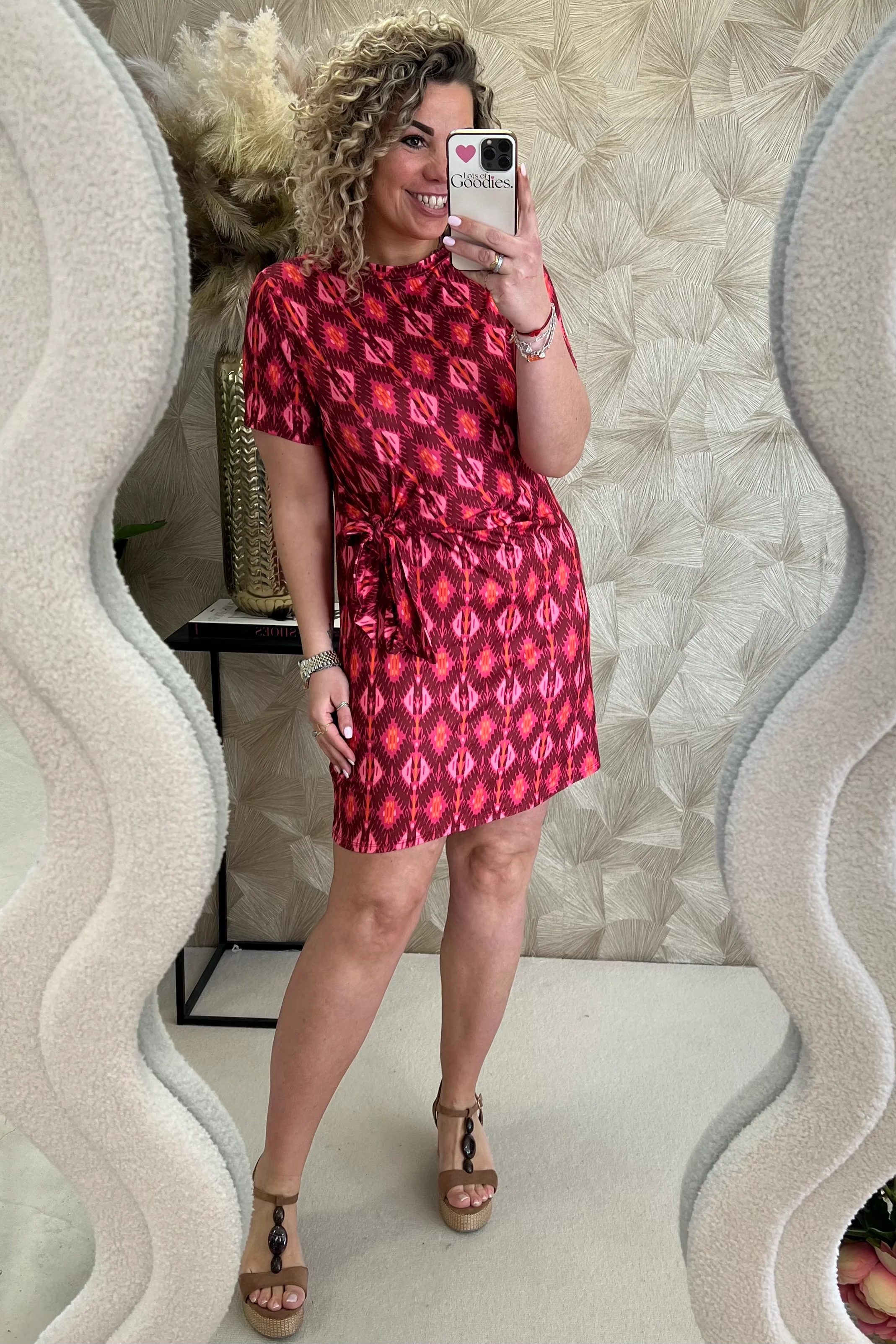 Short Side Strik Dress - Bordeaux/Pink - Image 5