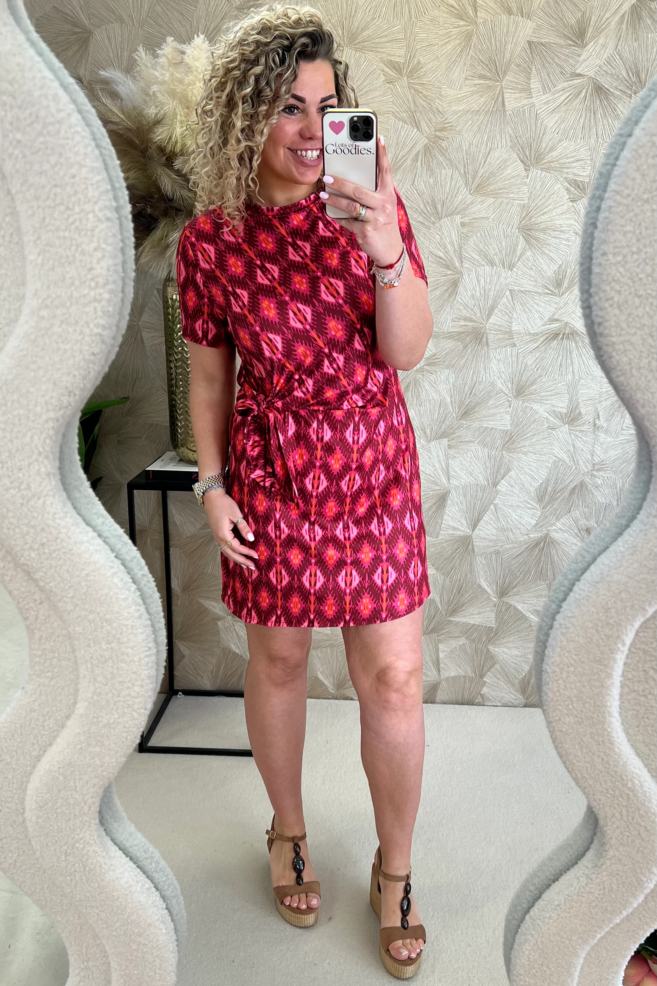 Short Side Strik Dress - Bordeaux/Pink - Image 6