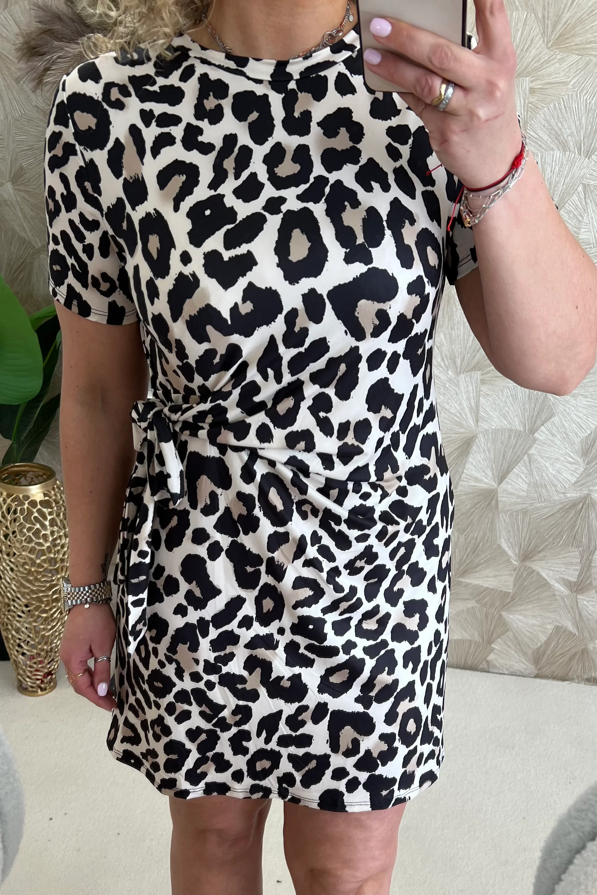 Short Side Strik Leopard Dress - Beige/Brown - Image 2