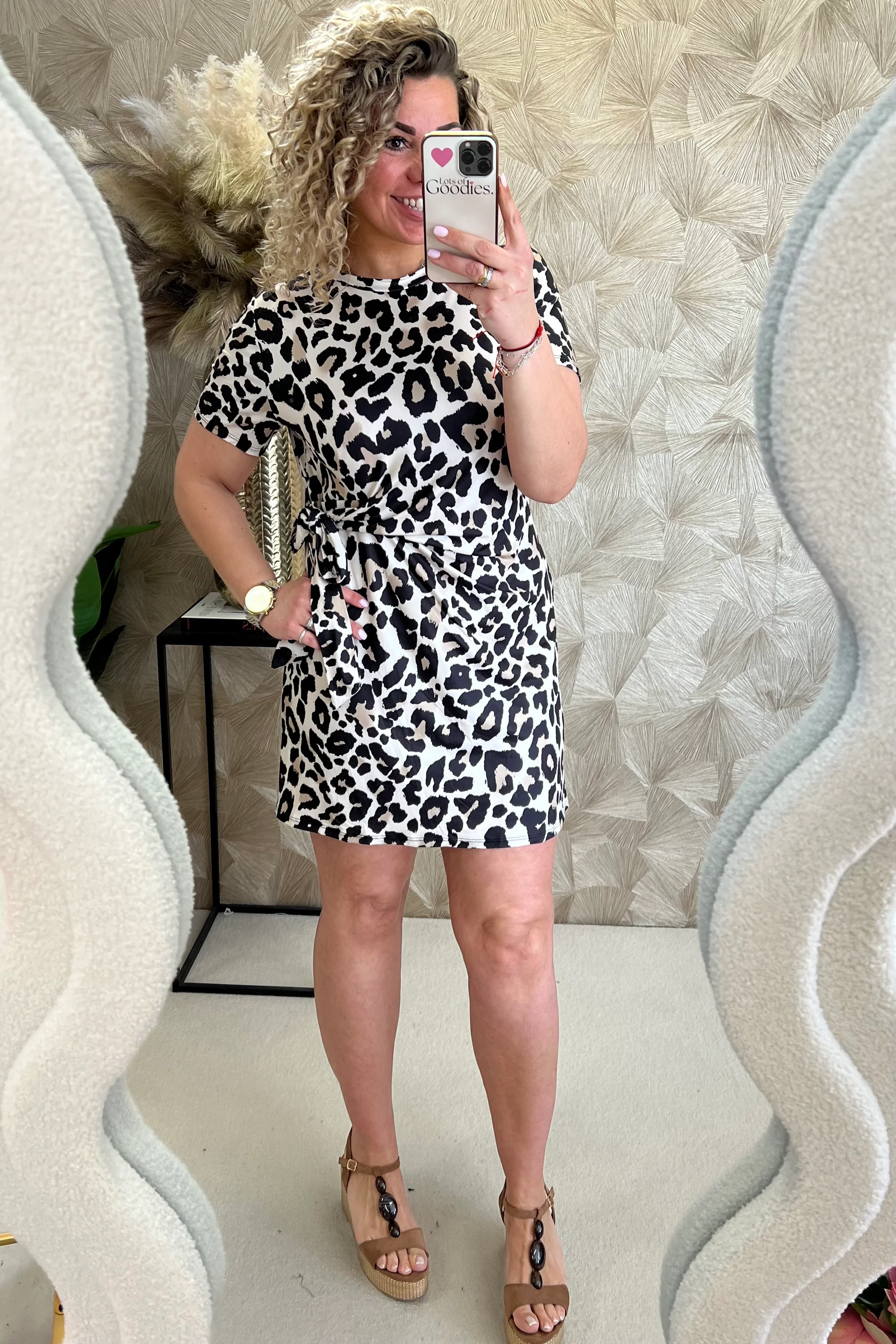 Short Side Strik Leopard Dress - Beige/Brown - Image 4