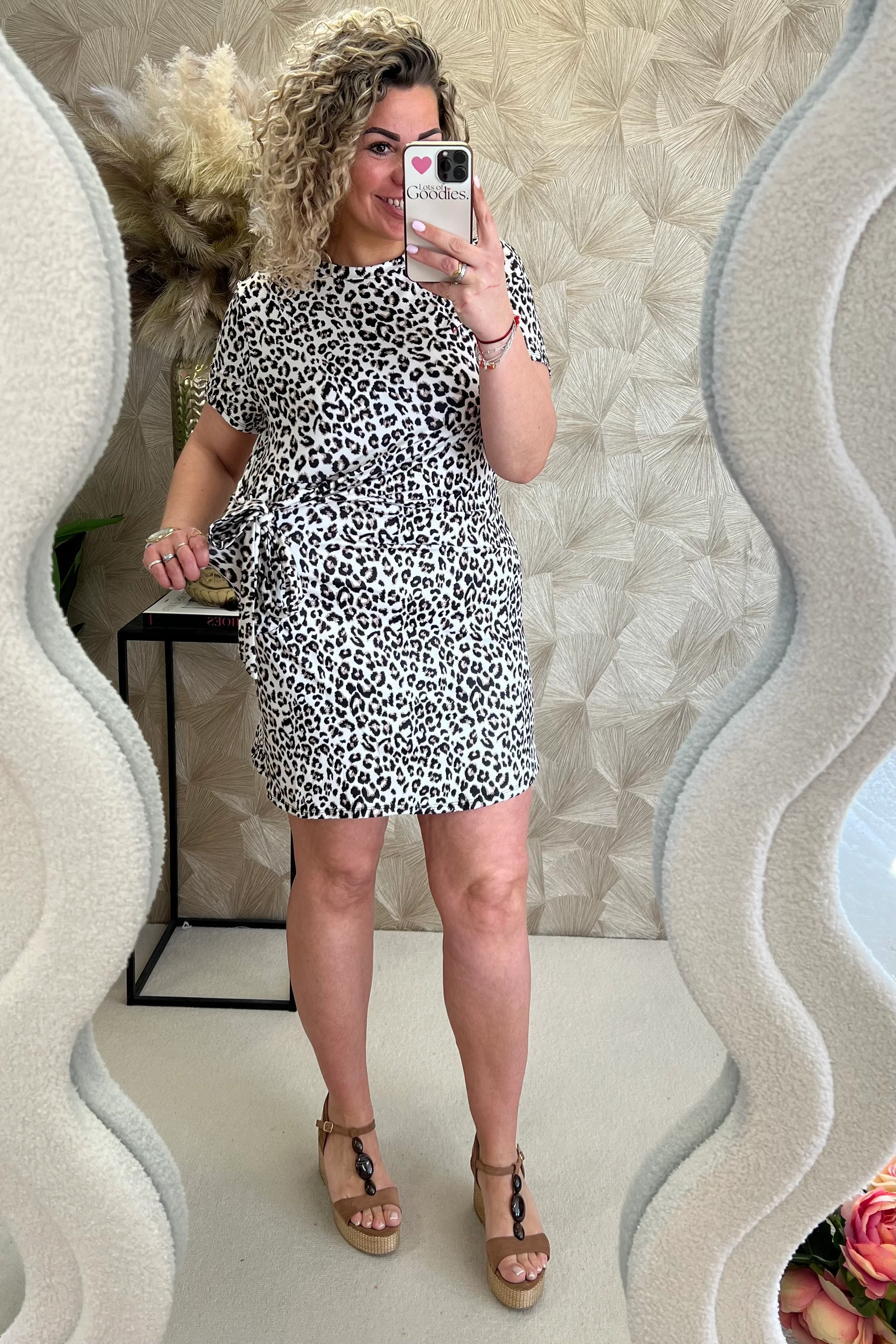 Short Side Strik Panther Dress - Beige/Brown - Image 4