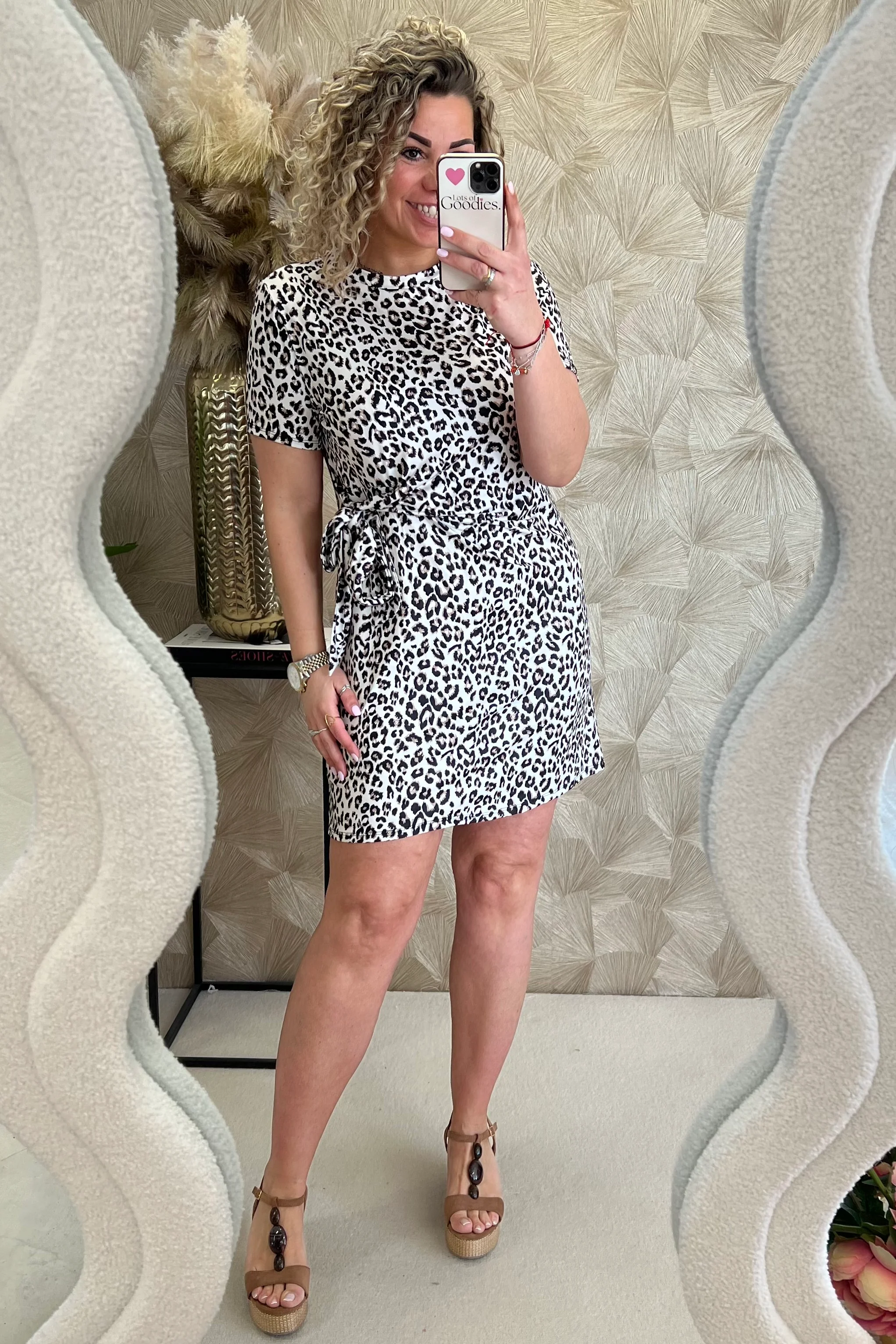 Short Side Strik Panther Dress - Beige/Brown - Image 7