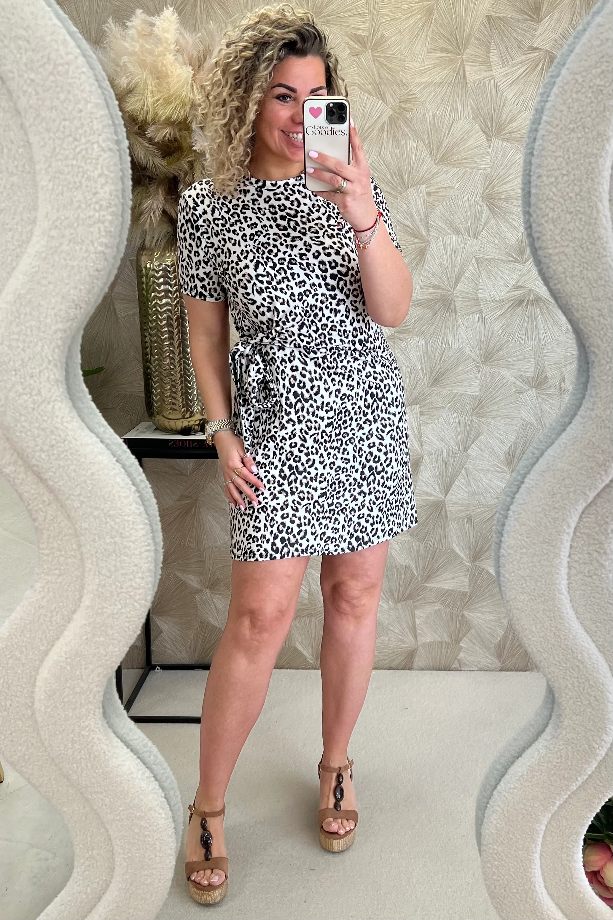 Short Side Strik Panther Dress - Beige/Brown - Image 8