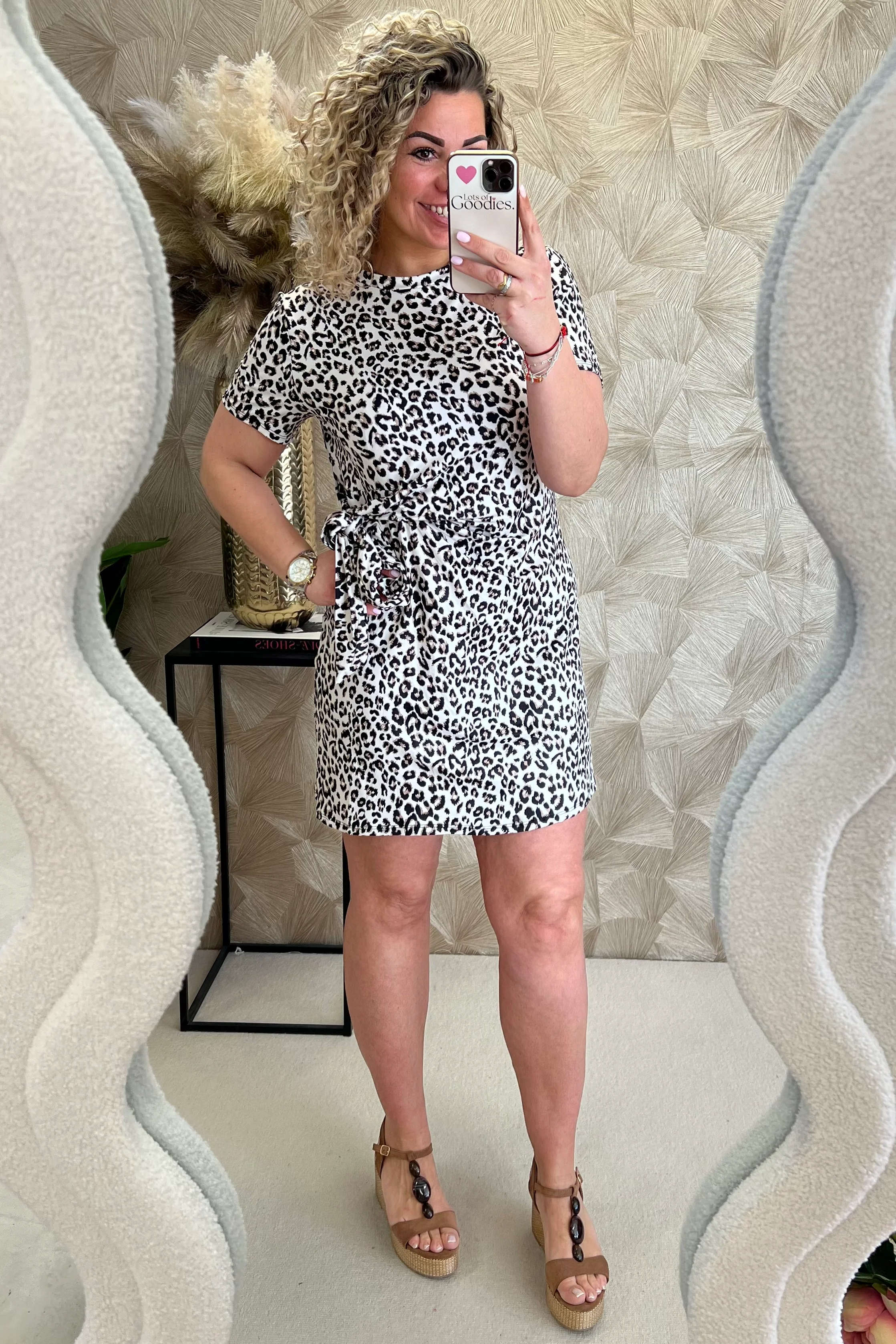 Short Side Strik Panther Dress - Beige/Brown - Image 9