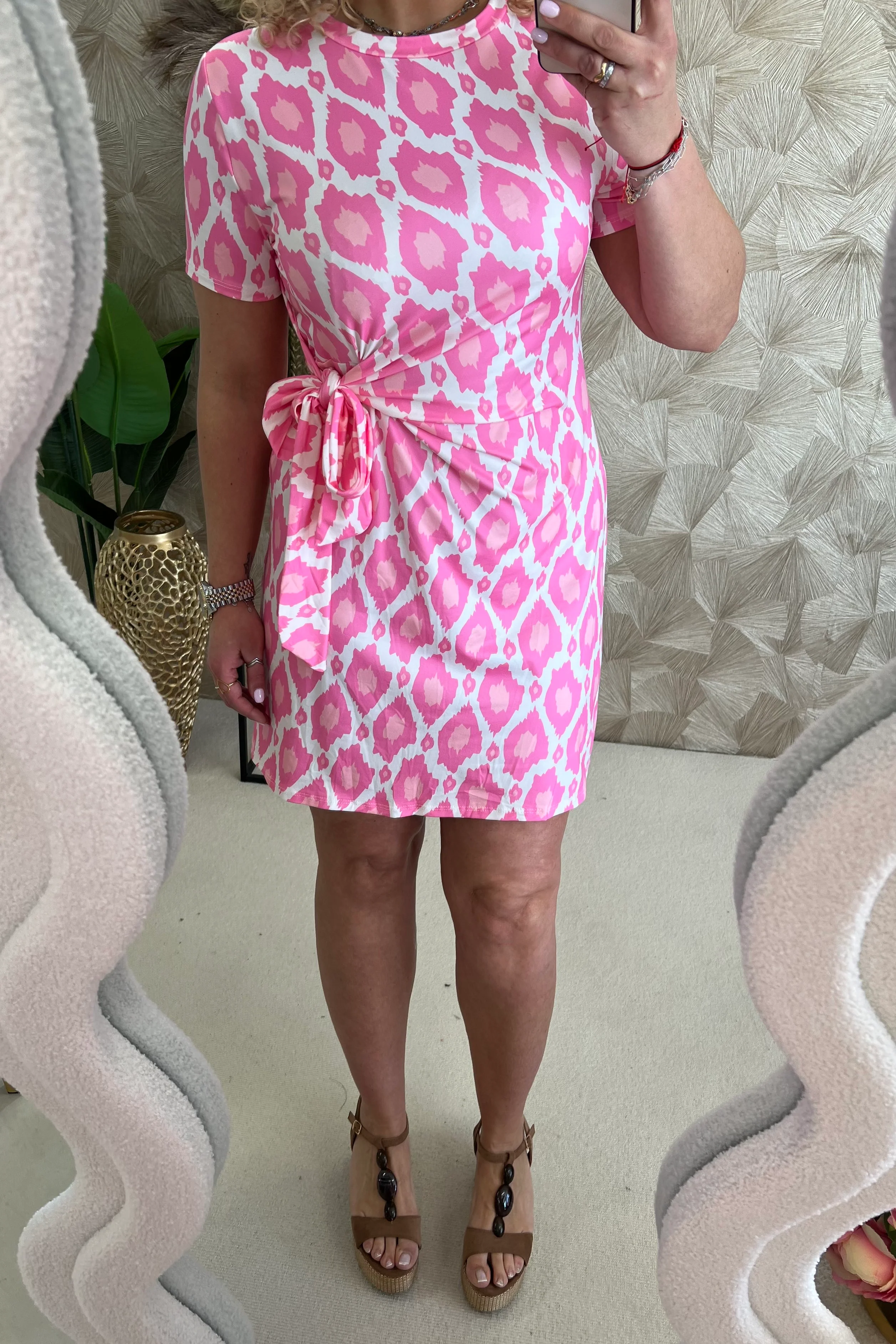 Short Side Strik Spots Dress - Pink/White - Image 2