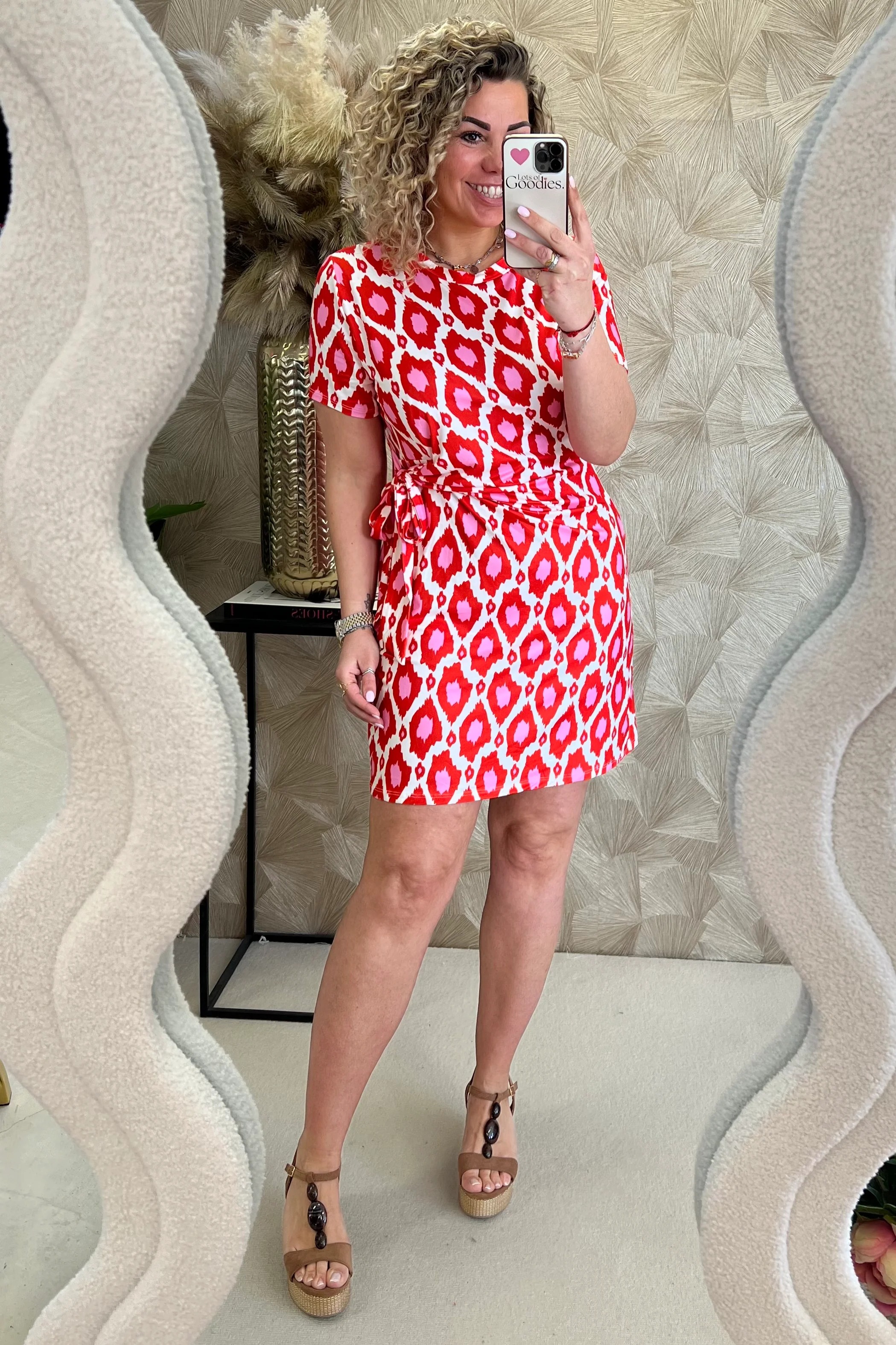 Short Side Strik Spots Dress - Red/Pink/White - Image 5