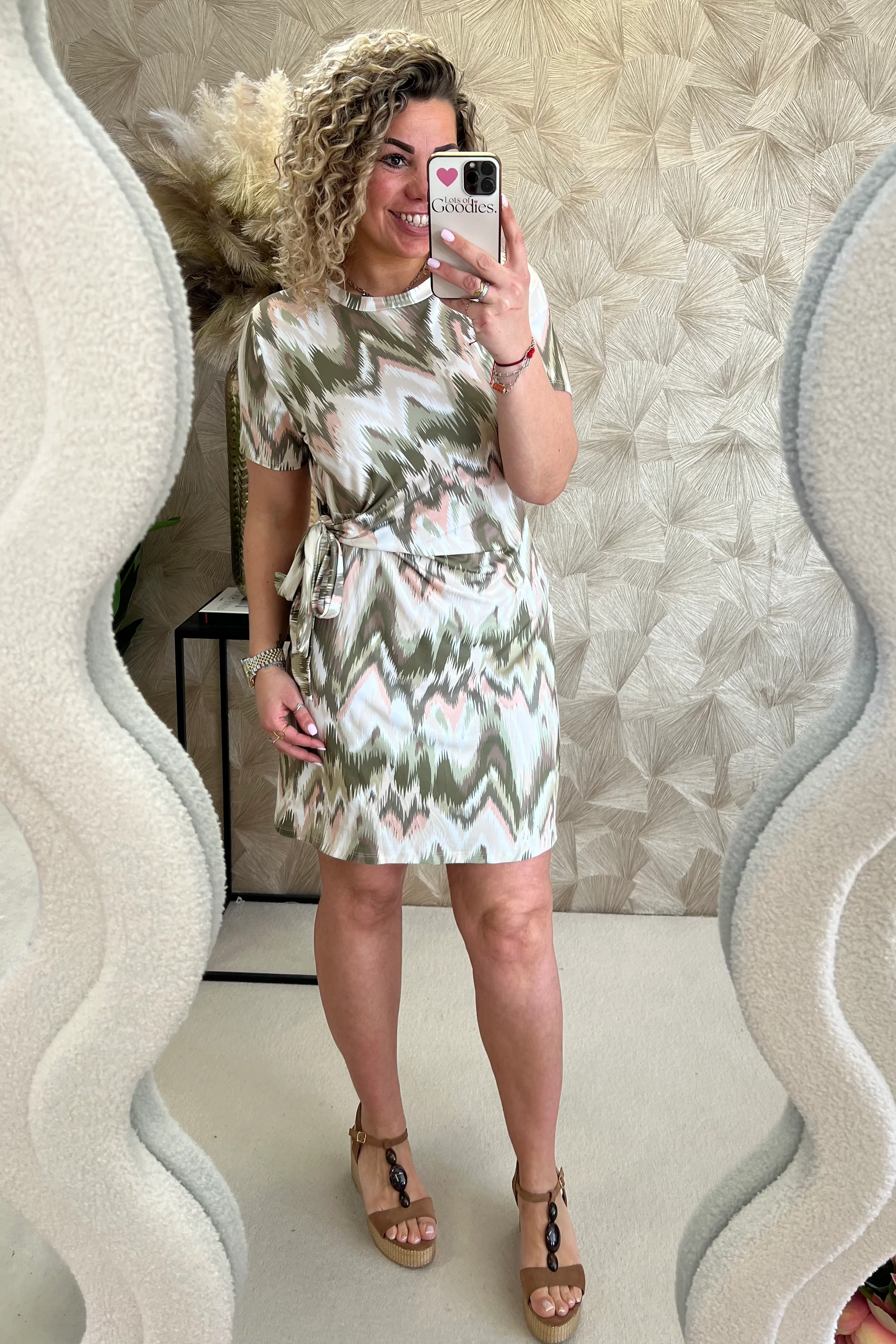 Short Side Strik Zigzag Dress - Armygreen