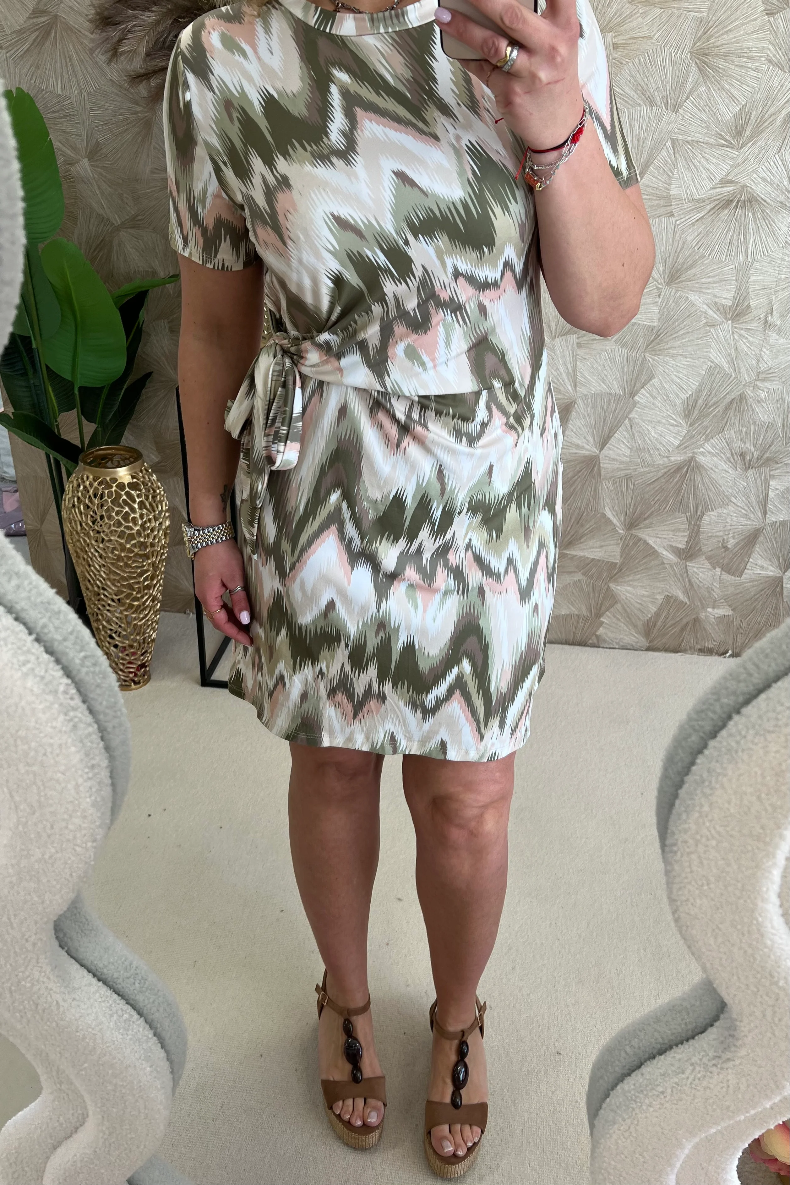 Short Side Strik Zigzag Dress - Armygreen - Image 2