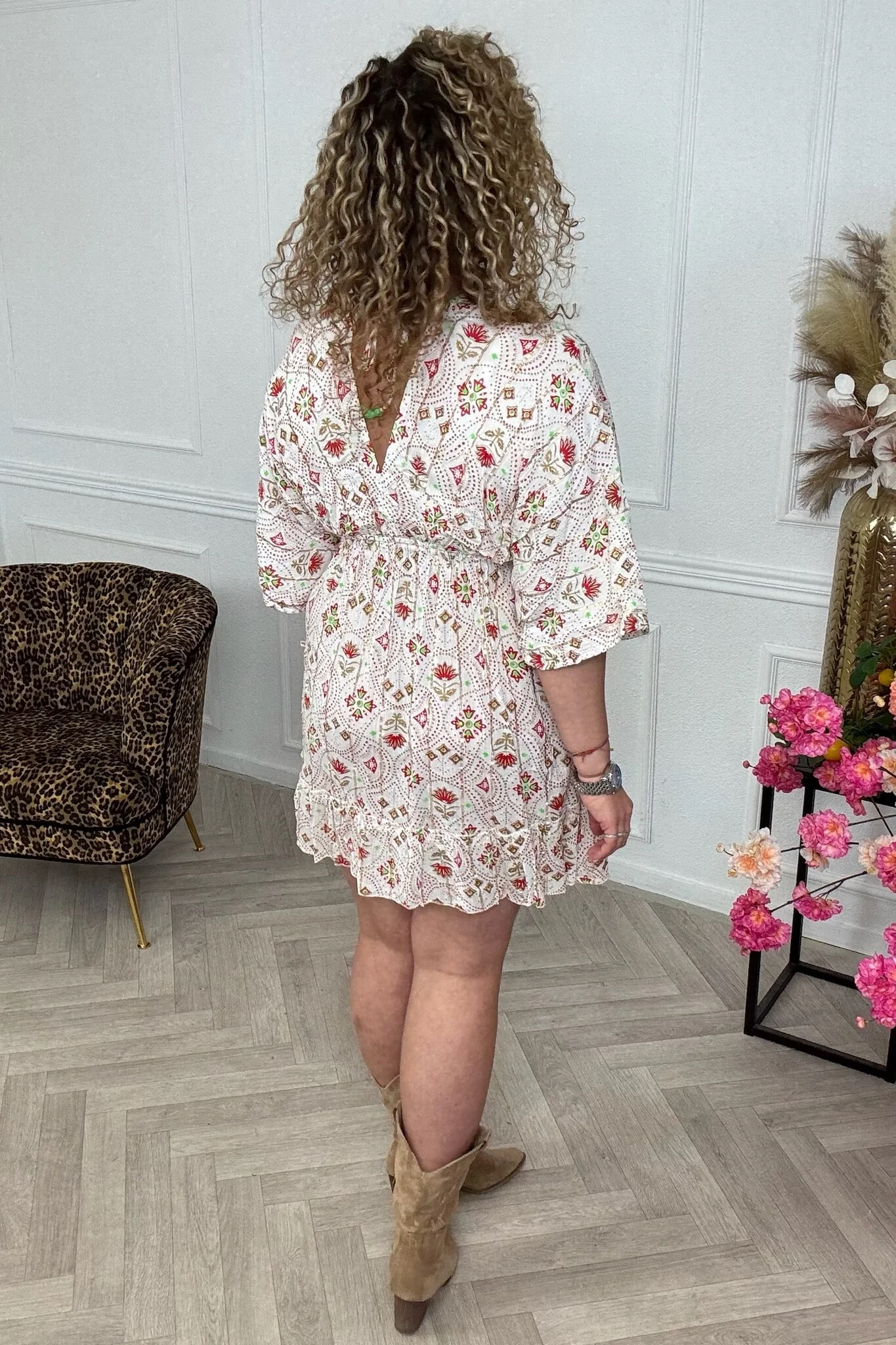 Short Siena Summer Dress - Red/Green - Image 2