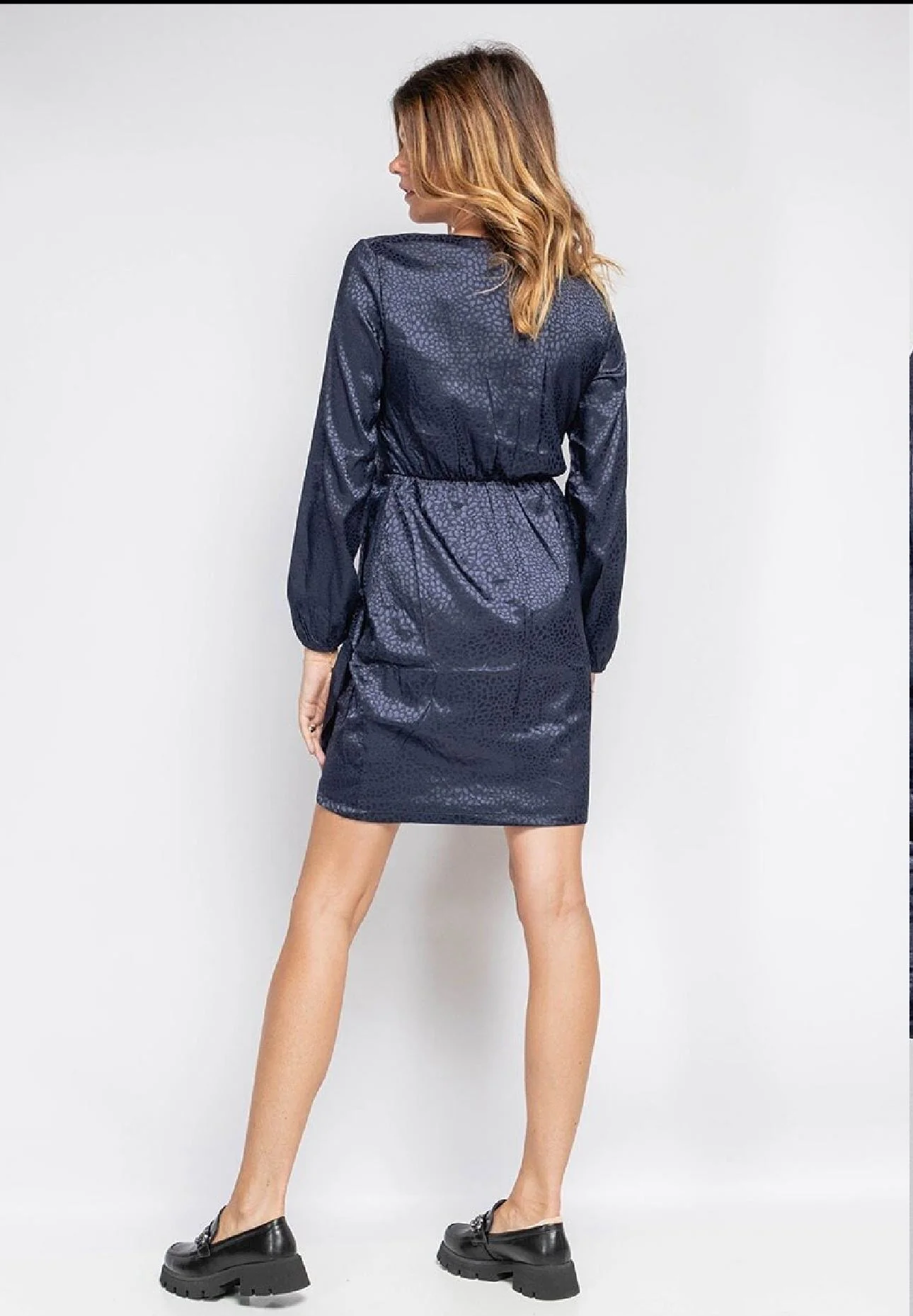 Short Silk Dots Dress - Navy - Image 4