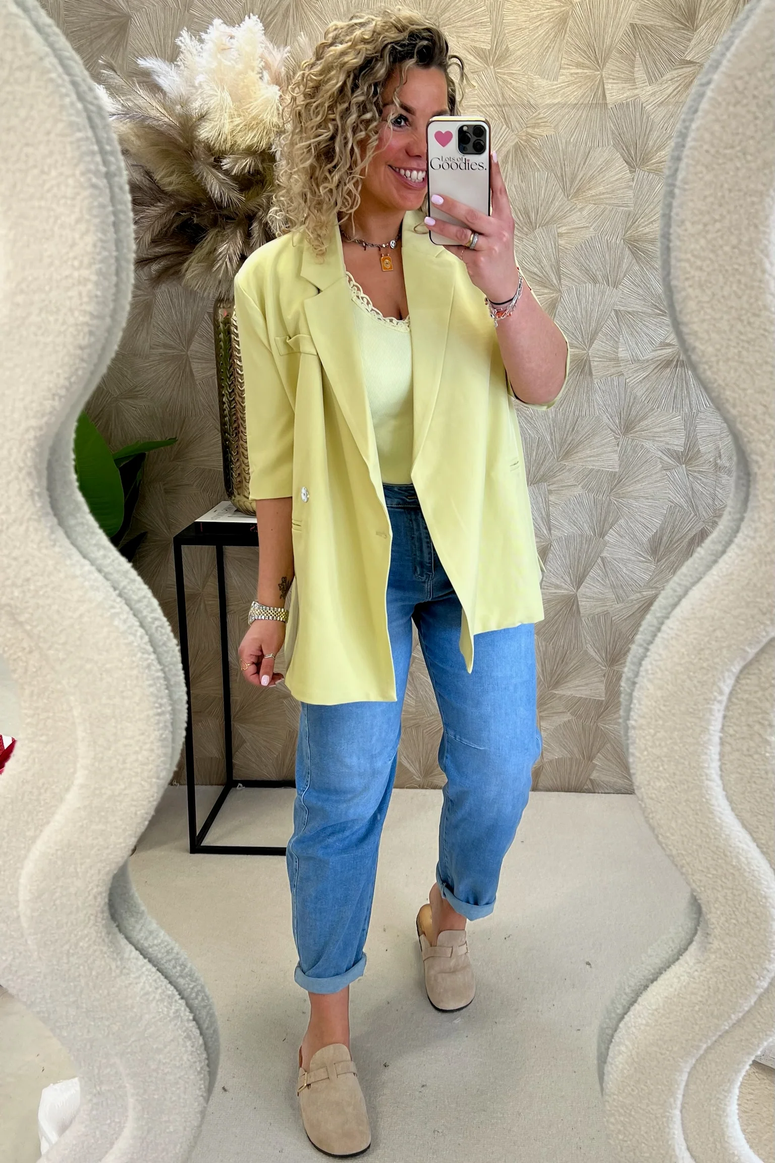 Short Sleeve Boxy Blazer - Yellow - Image 2