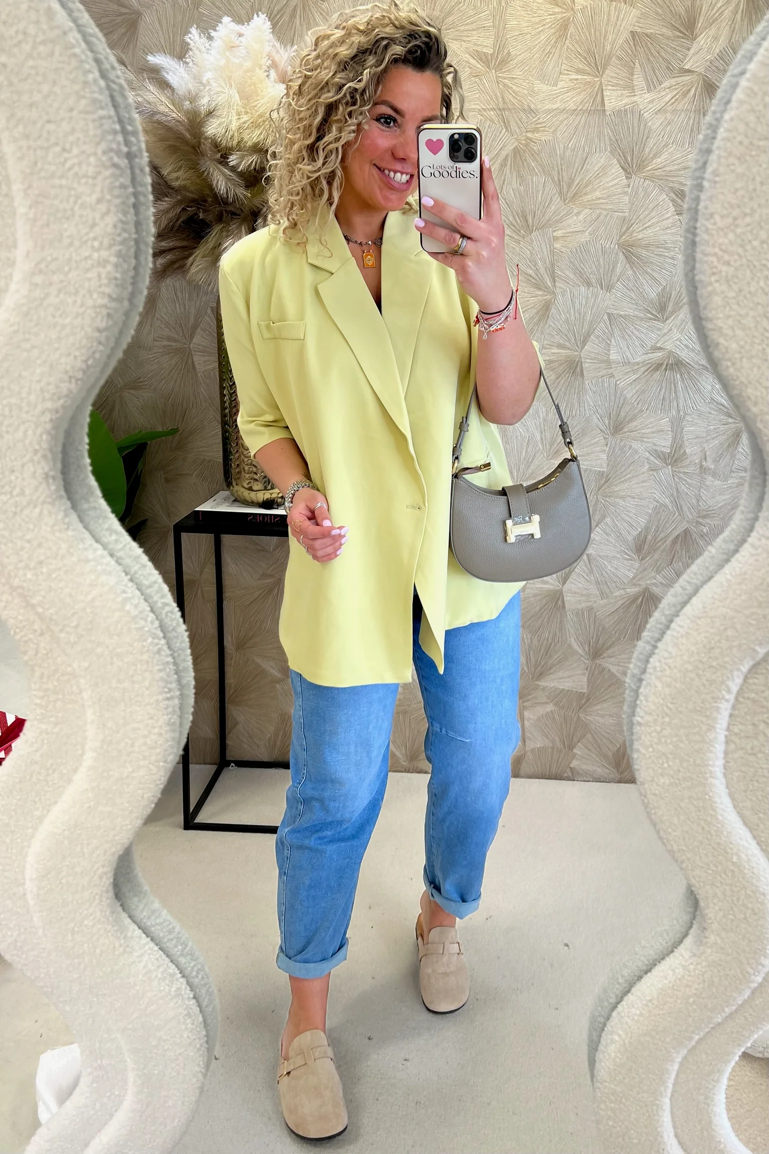 Short Sleeve Boxy Blazer - Yellow - Image 5