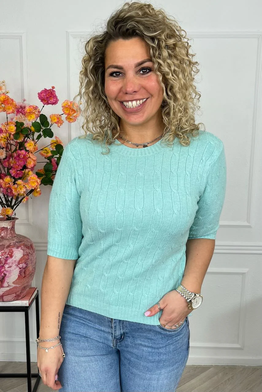 Short Sleeve Cable Sweater - Mint