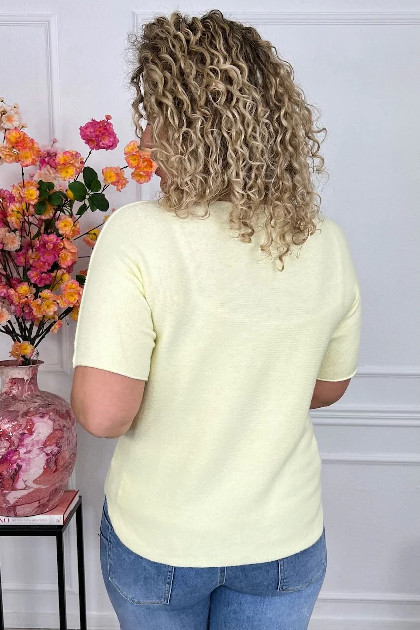 Short Sleeve Macy V Sweater - Light Yellow - Image 2