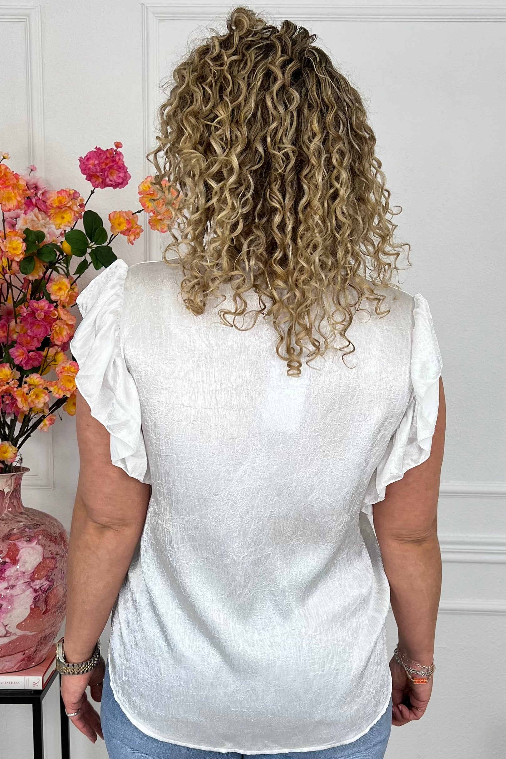 Short Sleeve Ruffle Blouse - White - Image 4