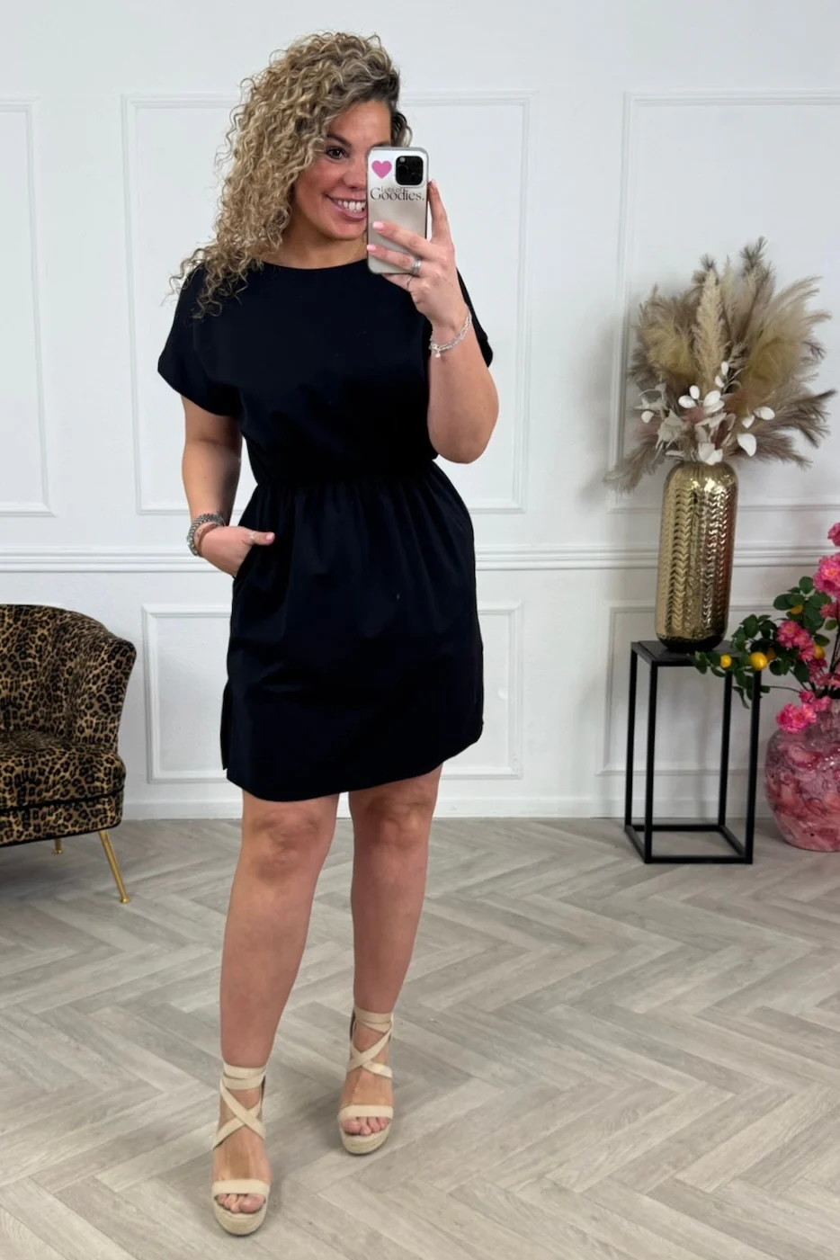 Short Sleeve Split Dress - Black