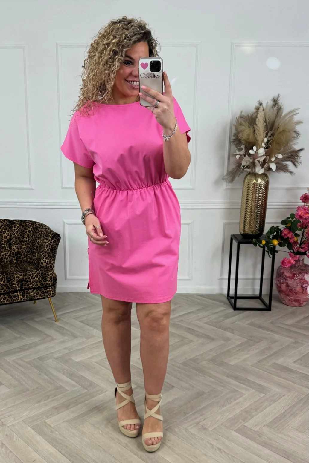 Short Sleeve Split Dress - Fuchsia