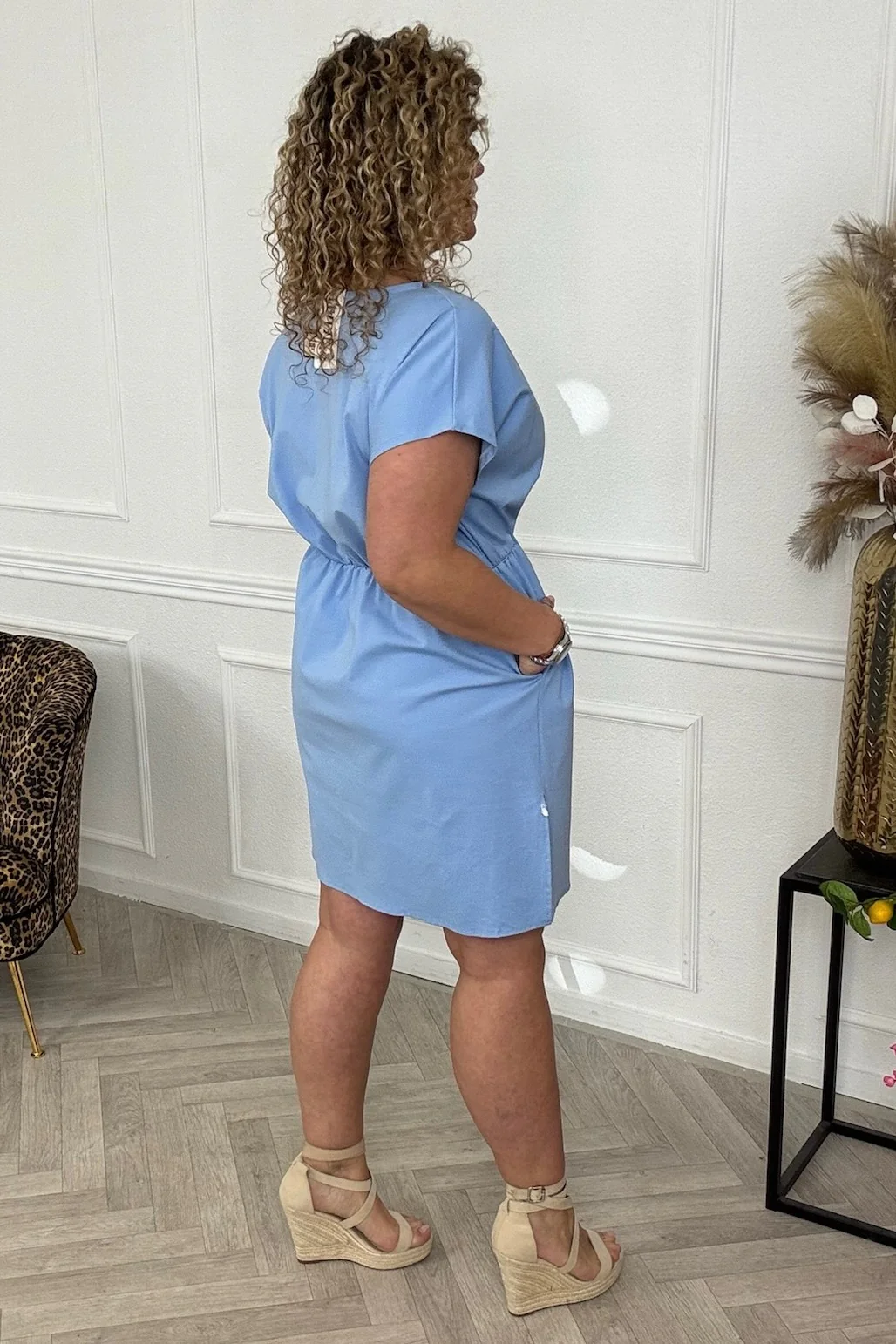 Short Sleeve Split Dress - Light Blue - Image 2