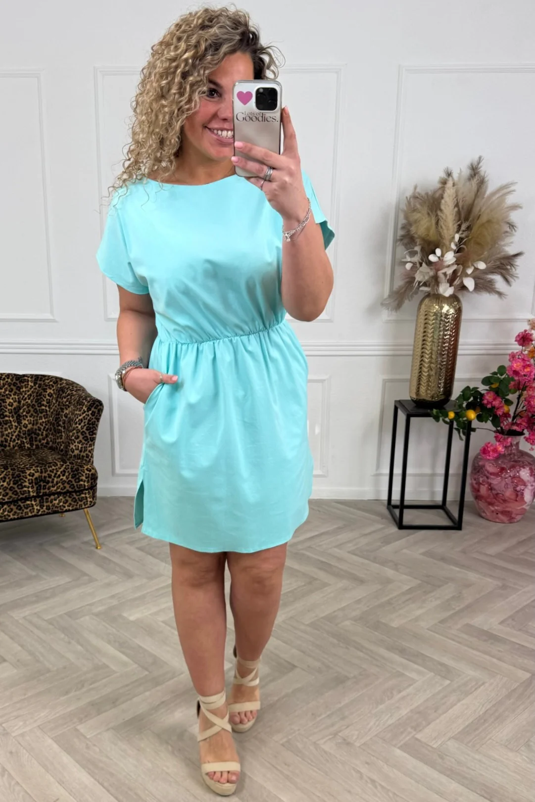Short Sleeve Split Dress - Mint