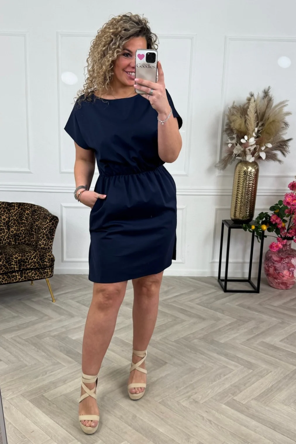 Short Sleeve Split Dress - Navy