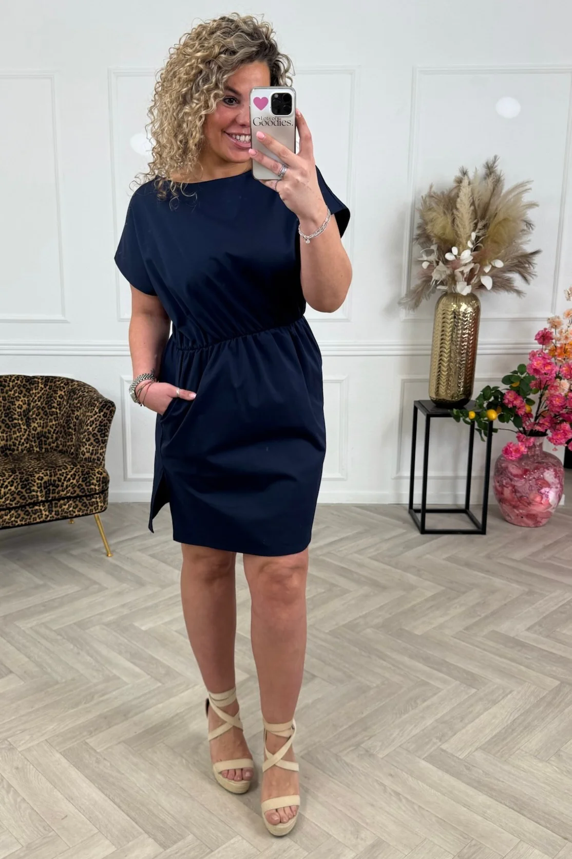 Short Sleeve Split Dress - Navy - Image 2