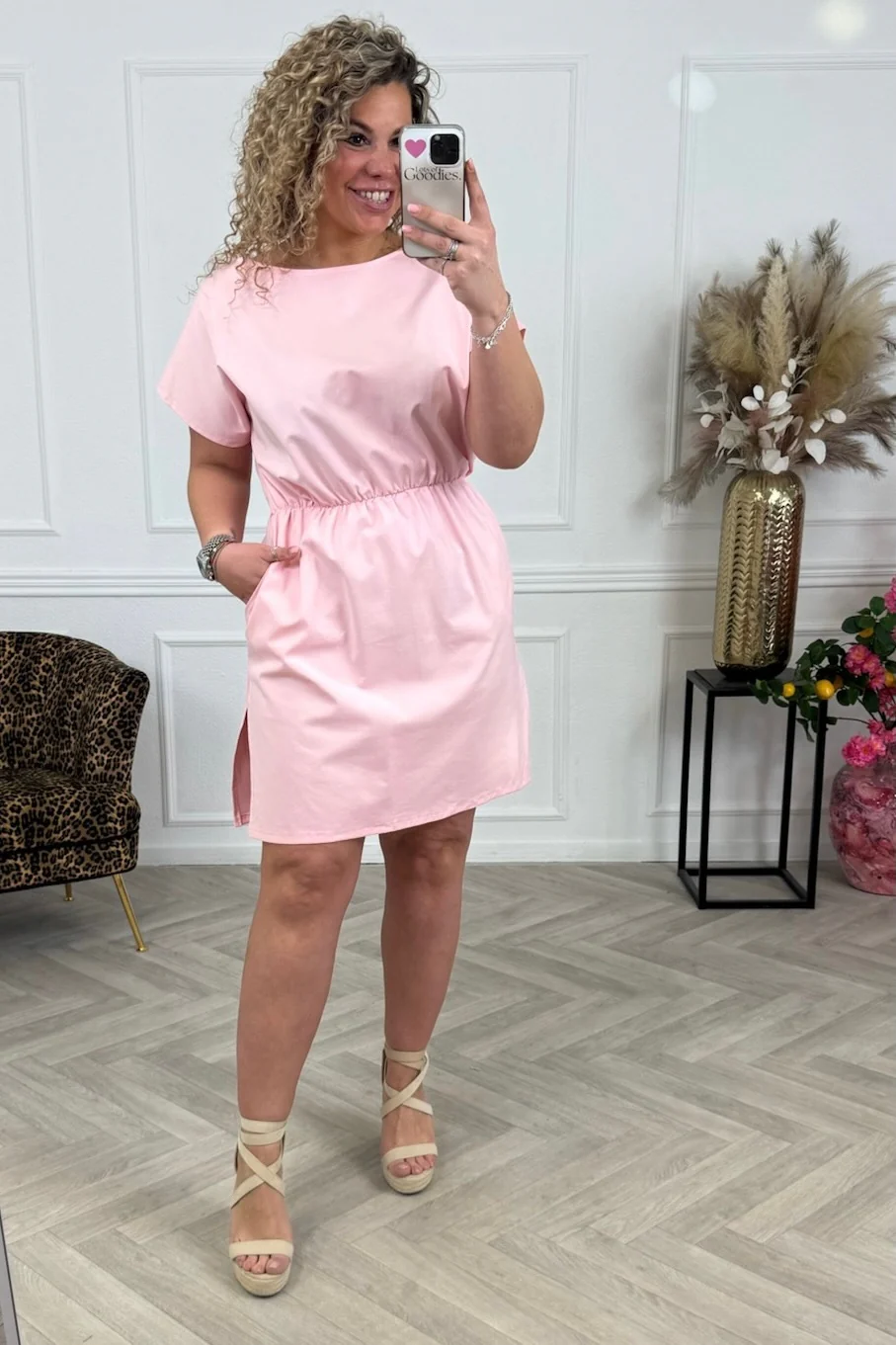 Short Sleeve Split Dress - Soft Pink - Image 2