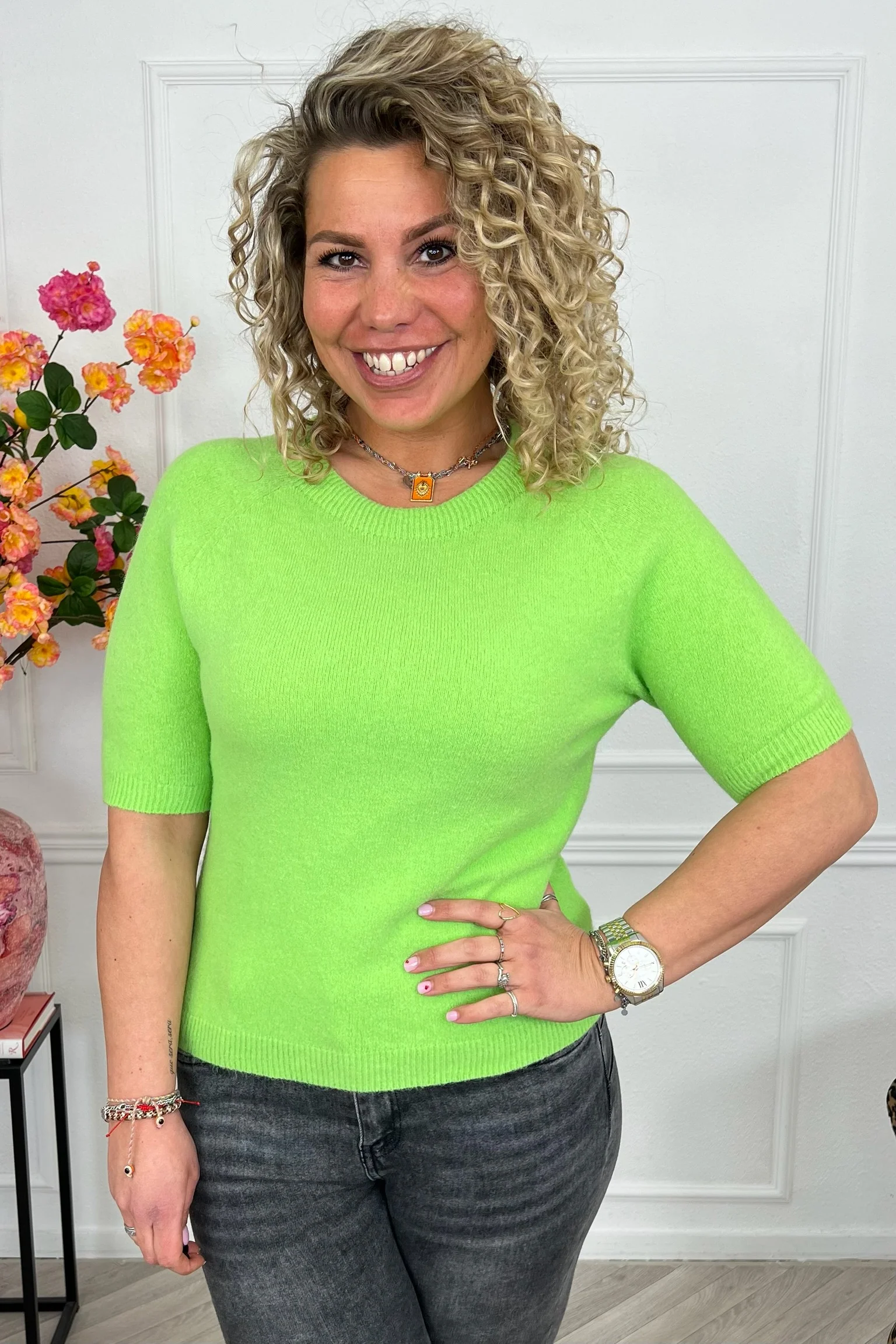 Short Sleeve Spring Sweater - Apple Green - Image 2