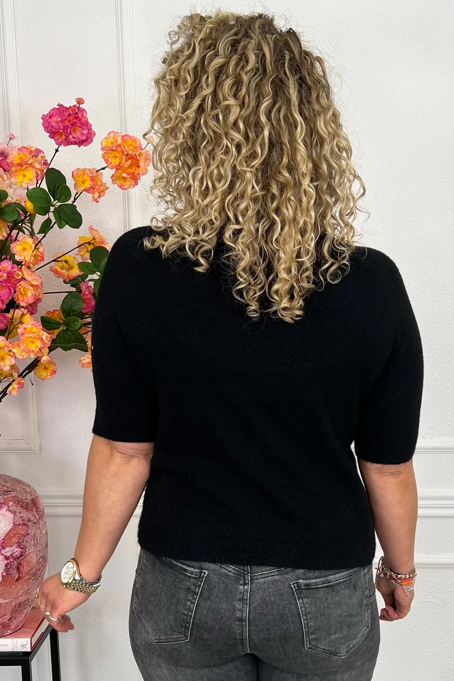 Short Sleeve Spring Sweater - Black - Image 2